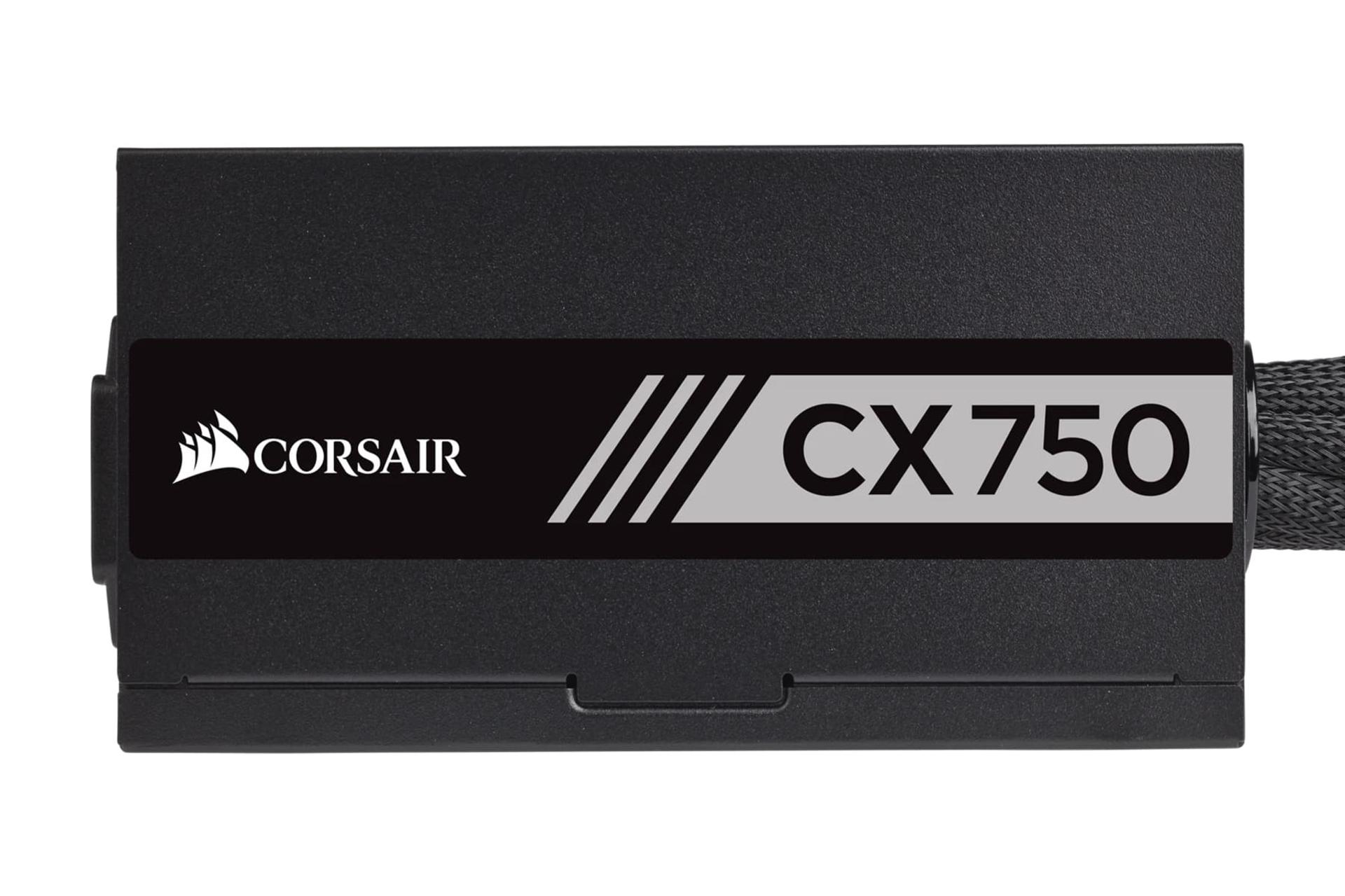 نمای پنل کناری پاور کامپیوتر کورسیر CX750 با توان 750 وات با نمایش لوگو