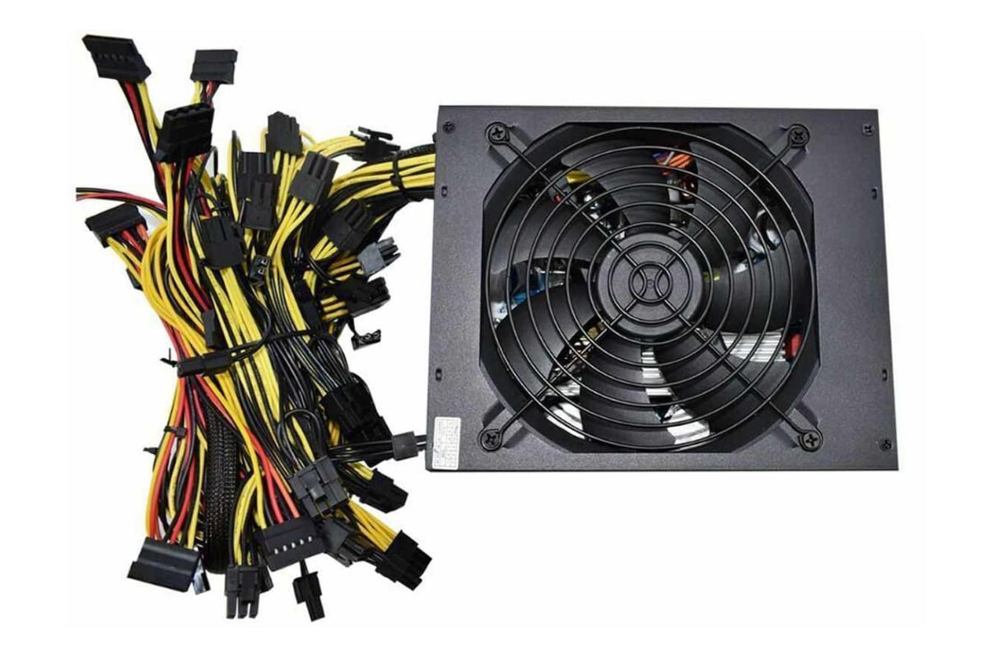 نمای پنل بالای پاور کامپیوتر ای تی ان جی ETH-2000W با توان 2000 وات با نمایش فن و کابل ها