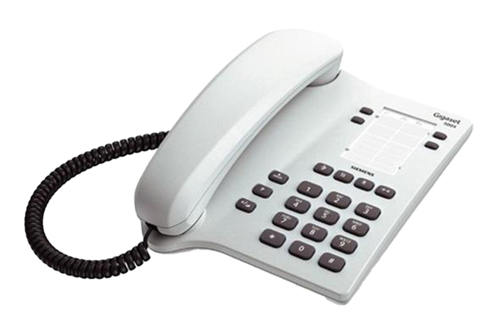 نمای نیمرخ تلفن گیگاست 5005 با نمایش لبه سمت راست تلفن رنگ سفید