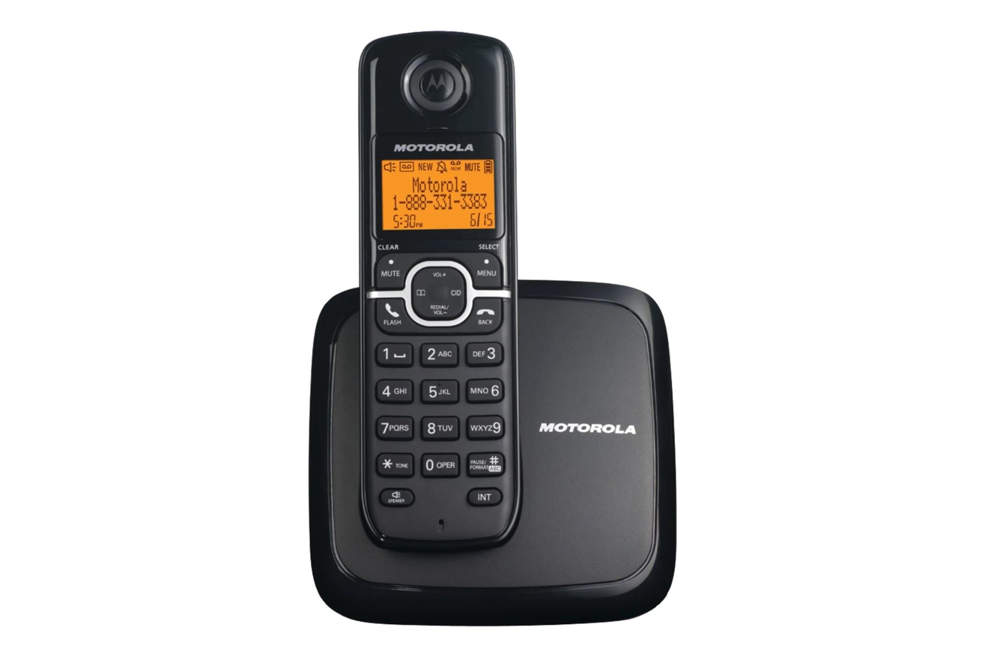 نمای رو به روی تلفن گیگاست L601m با نمایش پایه و گوشی بی سیم