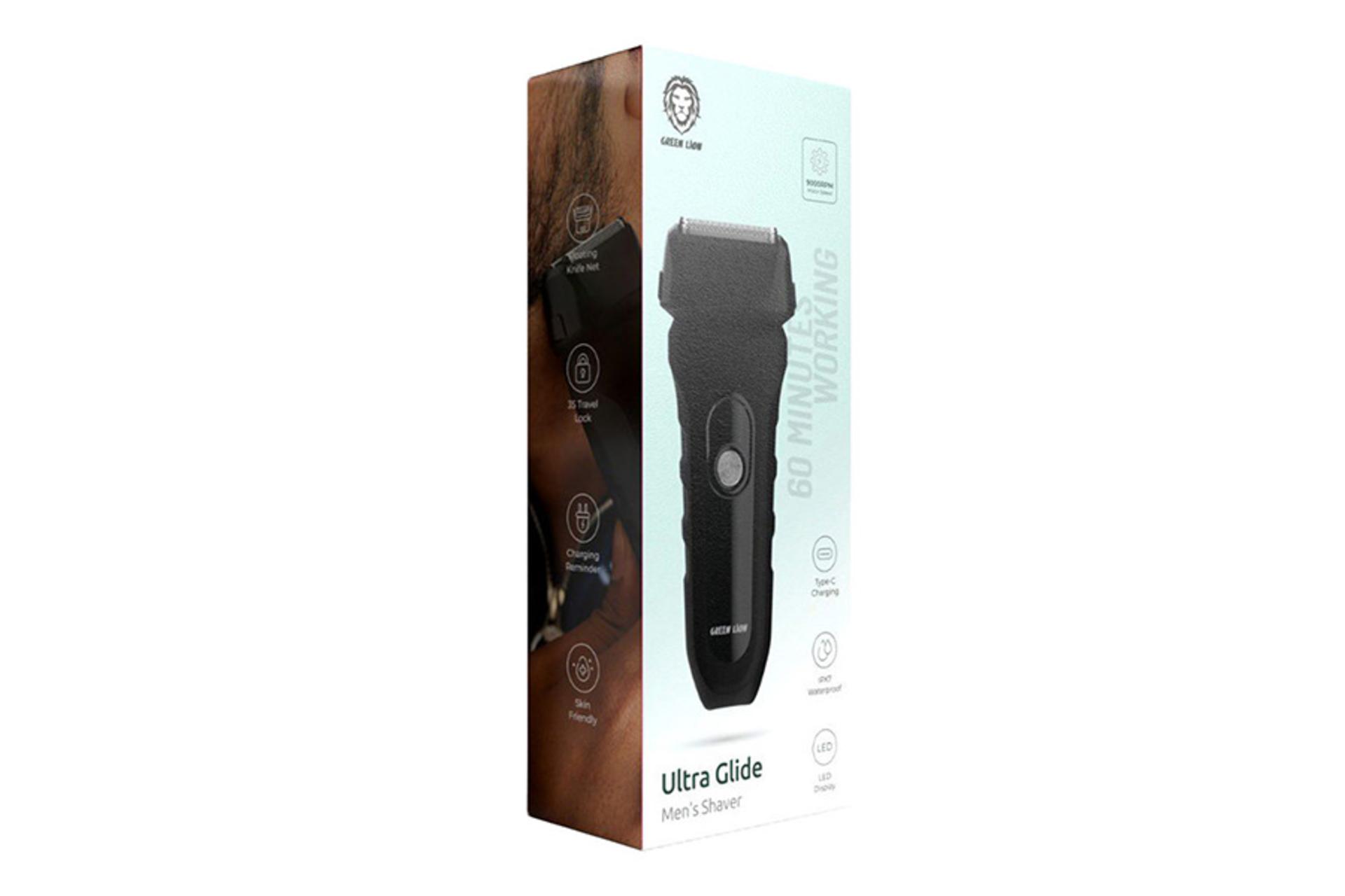 ماشین اصلاح و ریش تراش گرین لاین Green Lion Ultra Glide Men's Shaver رنگ مشکی جعبه و بسته بندی