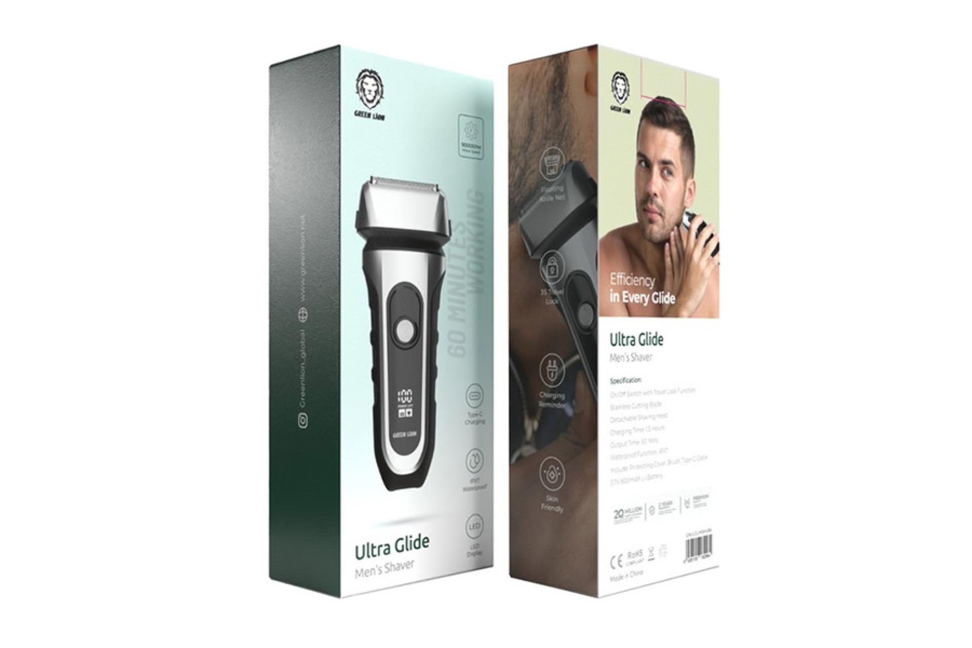 ماشین اصلاح و ریش تراش گرین لاین Green Lion Ultra Glide Men's Shaver رنگ نقره ای جعبه و بسته بندی