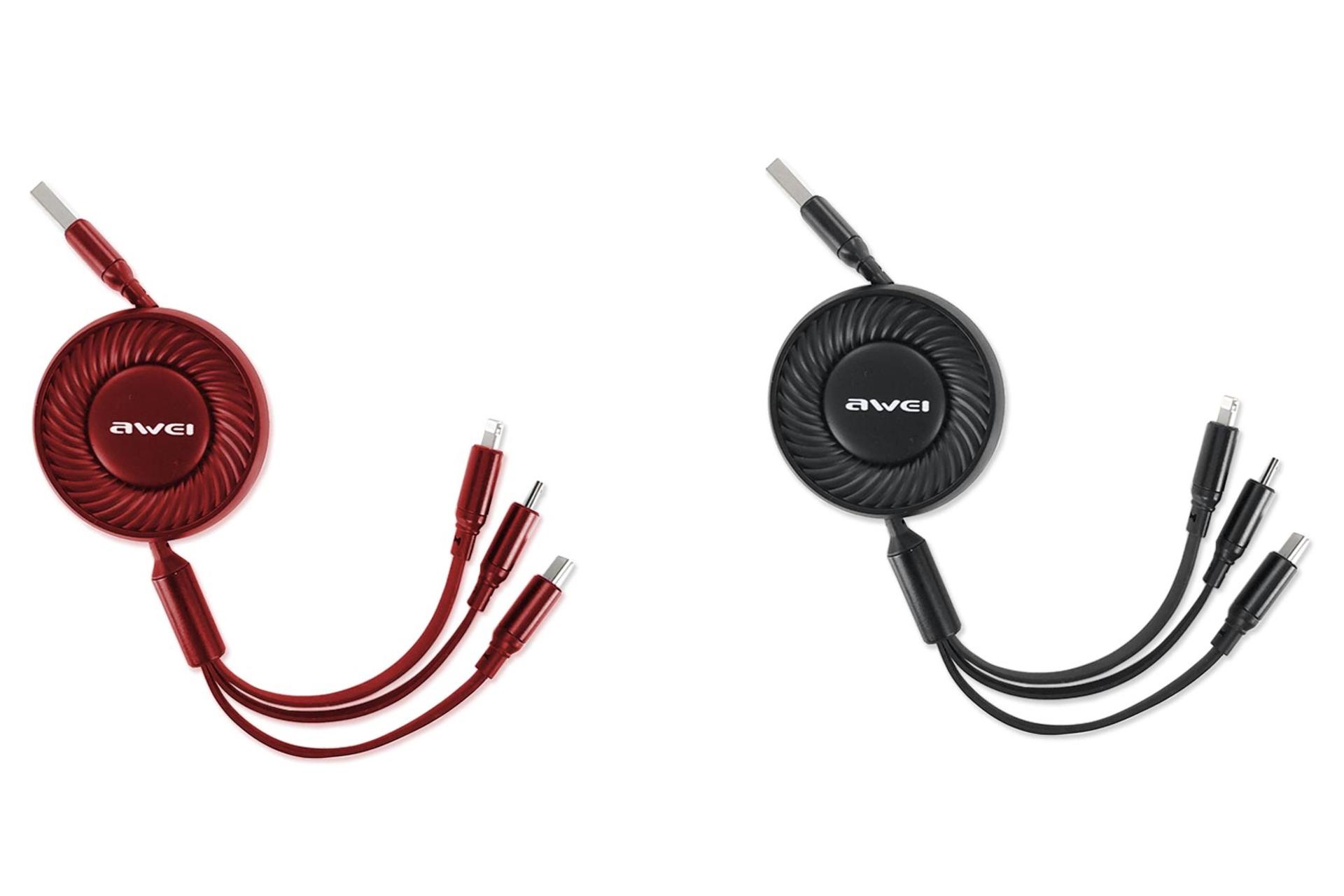 رنگ بندی کابل شارژ USB آوی Type-A به Type-C+Micro-USB+Lightning مدل CL-136 3in1 با طول 1 متر