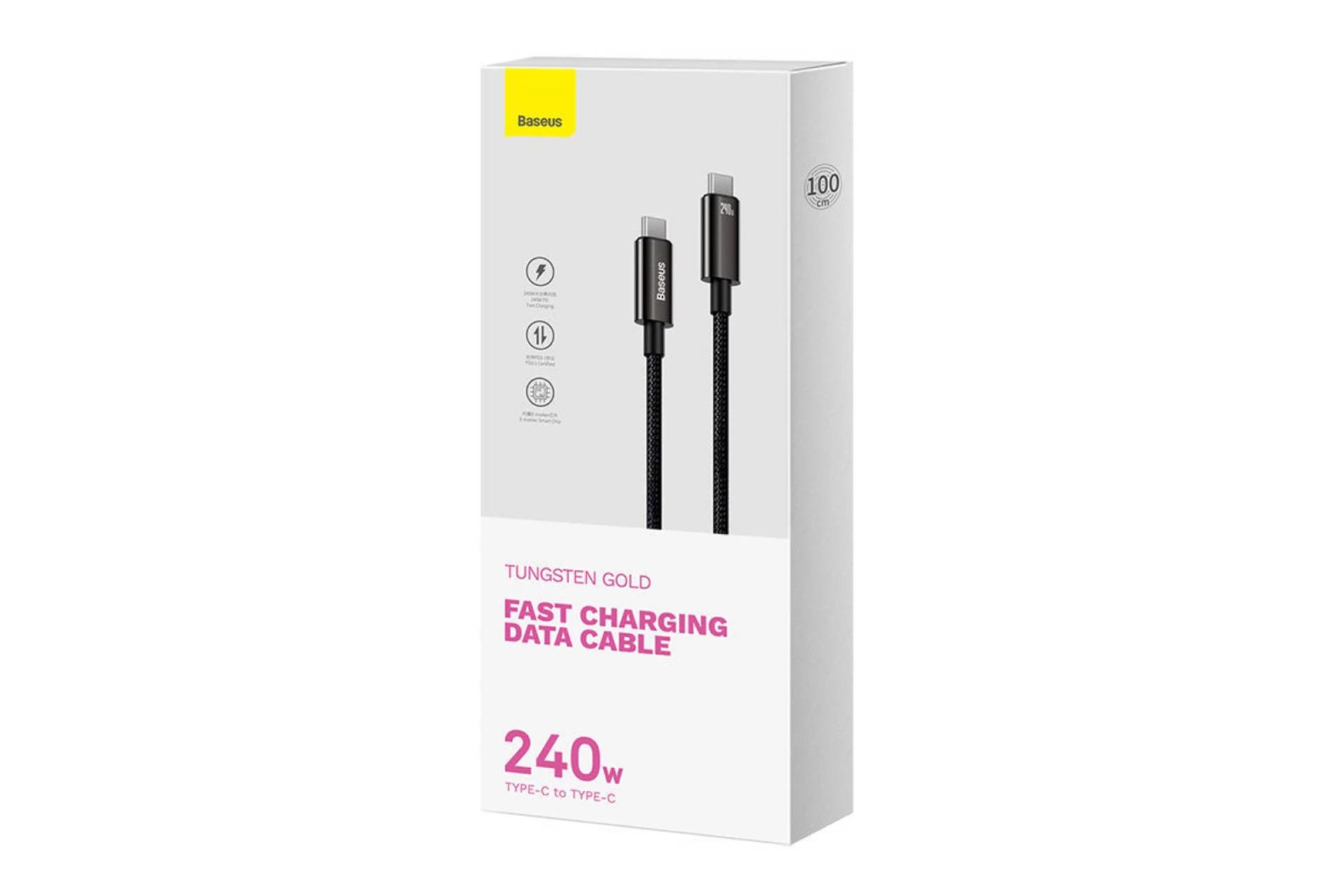 جعبه کابل شارژ USB باسئوس Type-C به Type-C مدل CAWJ040001 با طول 3 متر