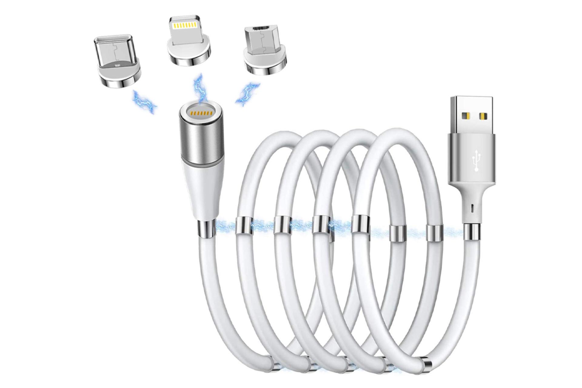 کانکتور و اتصال کابل شارژ USB سوپرکالا Type-A به Type-C+Micro-USB+Lightning مدل Magnetkabel 3in1 با طول 0.9 متر