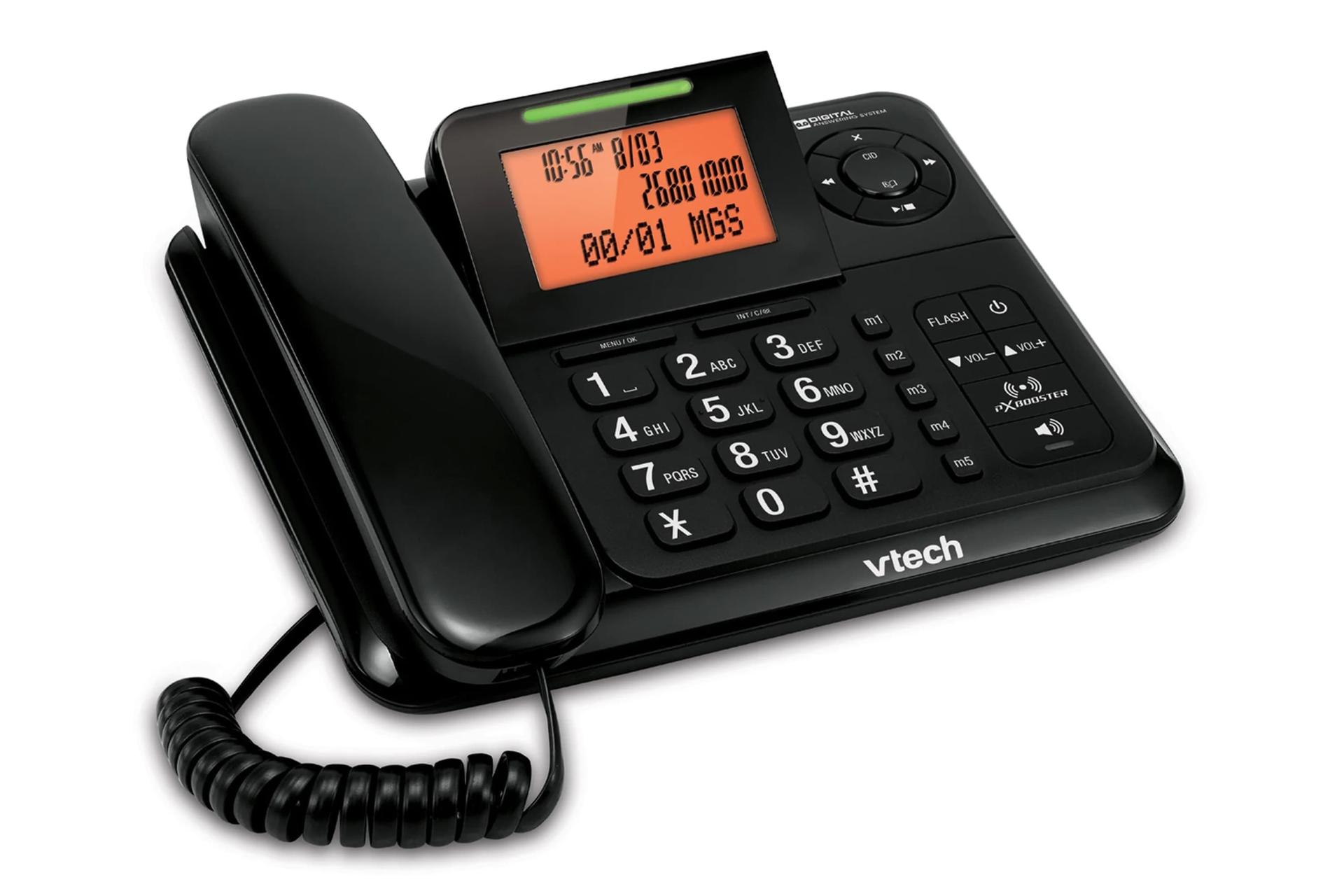 نمای نیمرخ تلفن وی تک CS6147 با نمایش لبه سمت چپ پایه مستقل رنگ مشکی