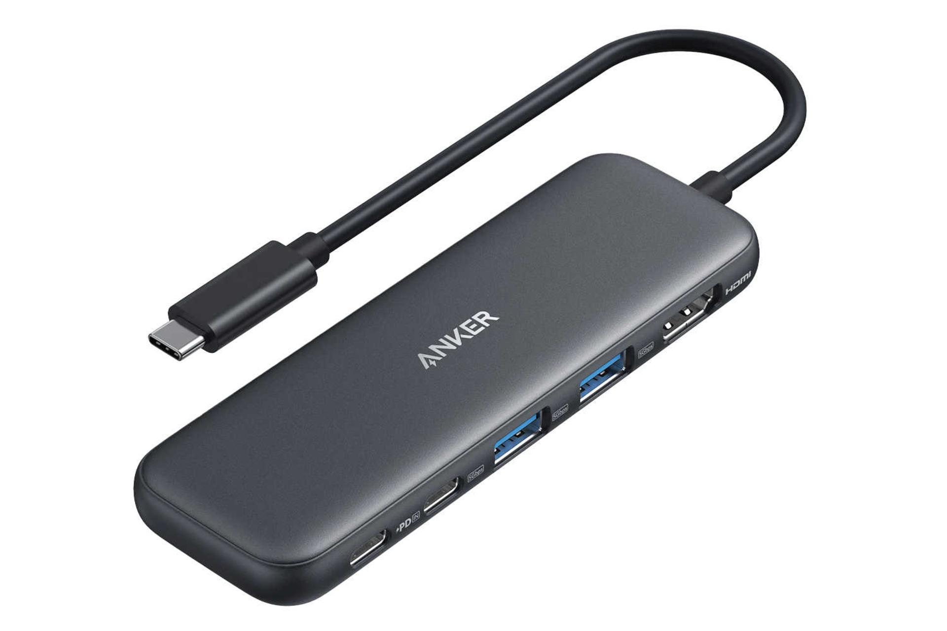 نمای سمت راست هاب USB-C انکر 5 پورت مدل 332 رنگ مشکی