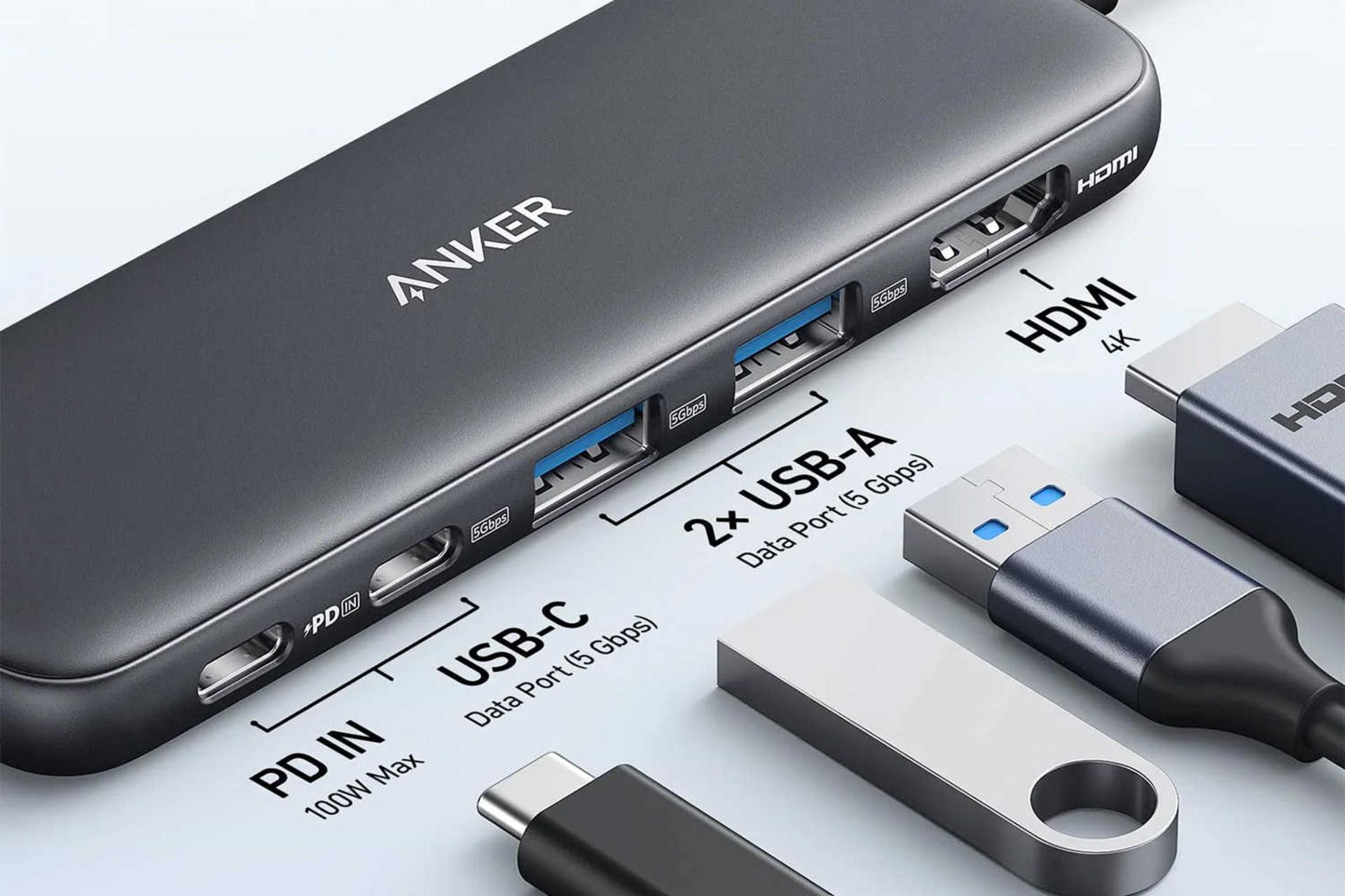 مرجع متخصصين ايران هاب USB-C انكر 5 پورت مدل 332 رنگ مشكي