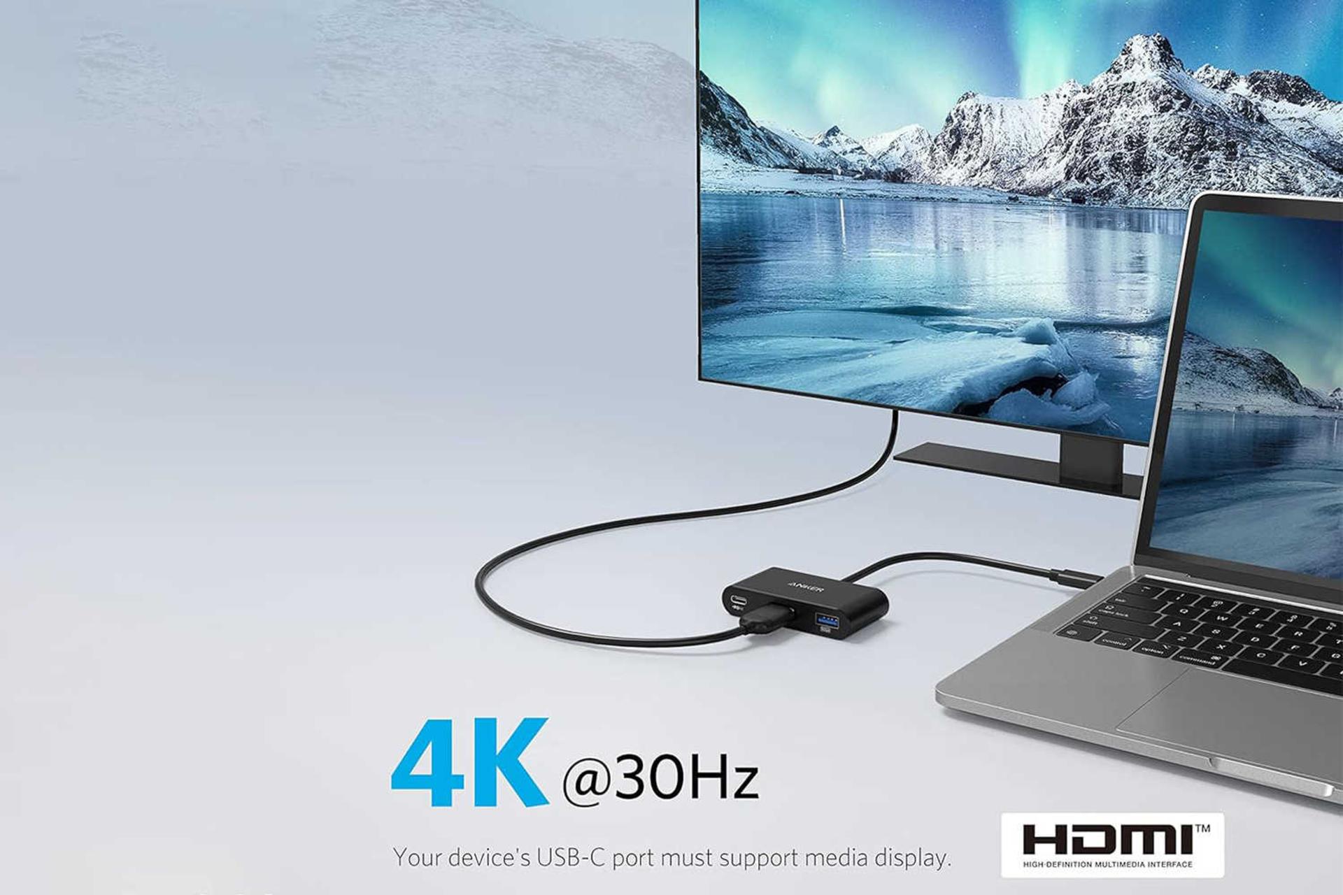 هاب USB-C انکر 3 پورت مدل A8339 با پورت HDMI 4K