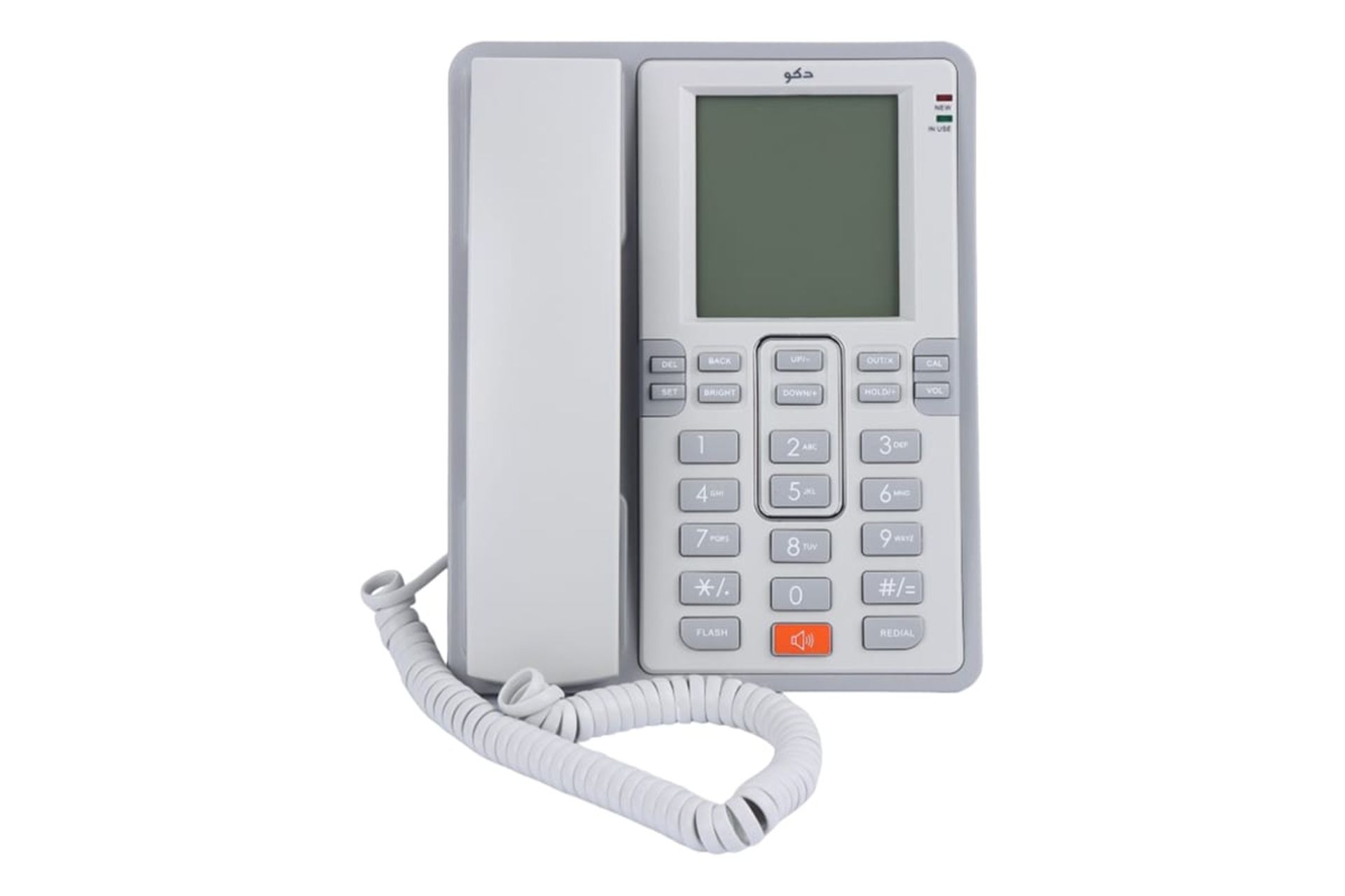 نمای بالای تلفن دکو F30 با نمایش صفحه کلید و نمایشگر رنگ سفید