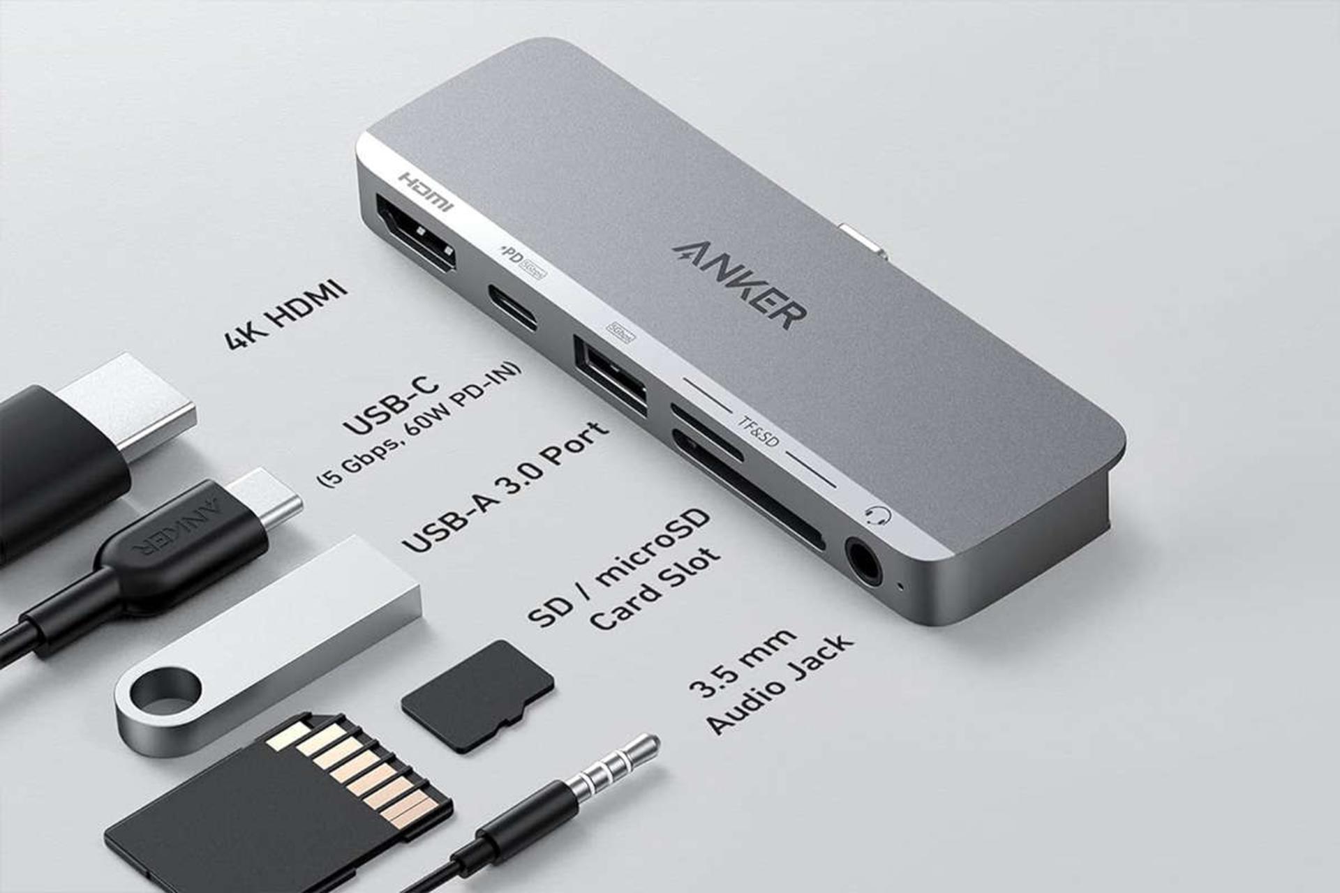 هاب USB-C انکر 6 پورت مدل 541 رنگ خاکستری