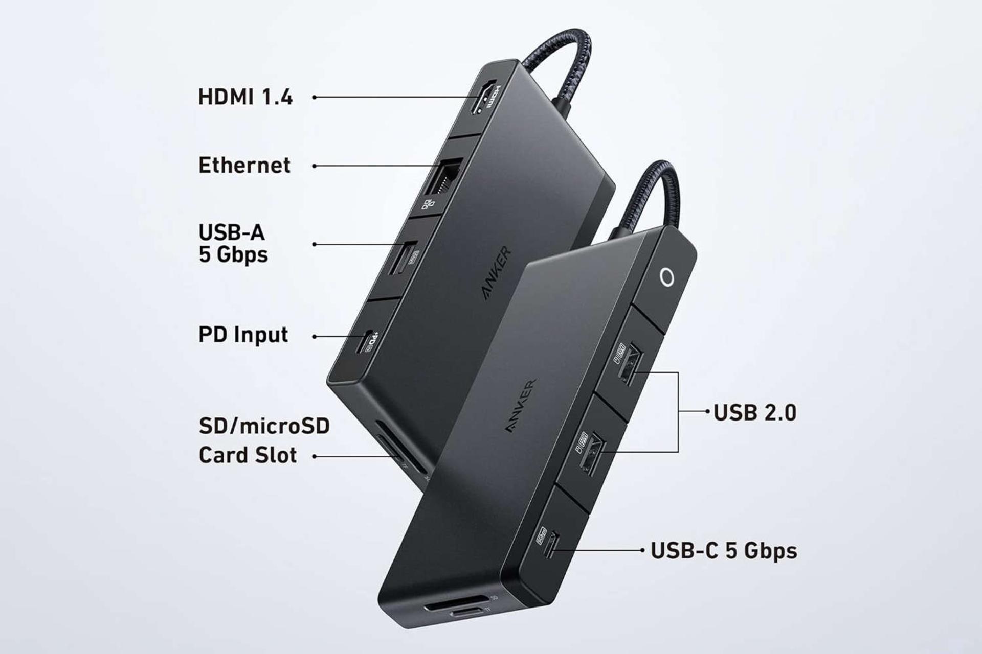 مرجع متخصصين ايران درگاه شارژ و انتقال اطلاعات هاب USB-C انكر 9 پورت مدل 552