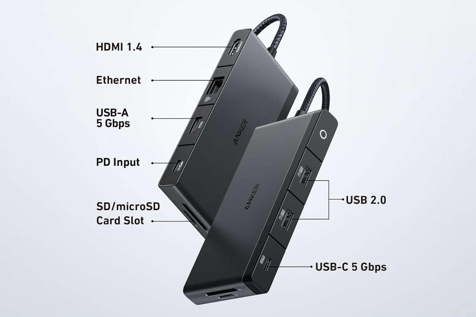 درگاه شارژ و انتقال اطلاعات هاب USB-C انکر 9 پورت مدل 552