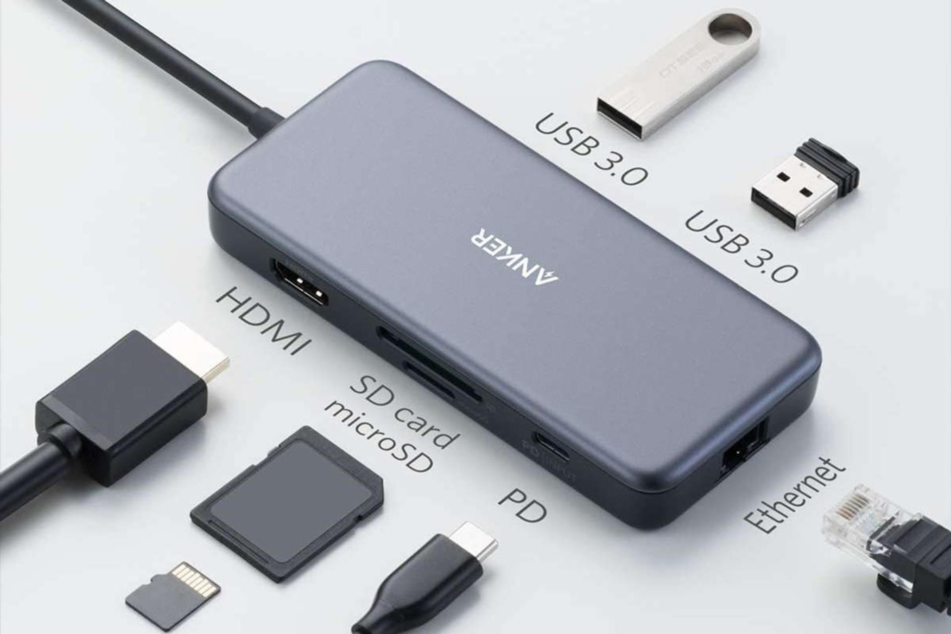 مرجع متخصصين ايران پورت هاي انتقال ديتا هاب USB-C انكر 7 پورت مدل A8352