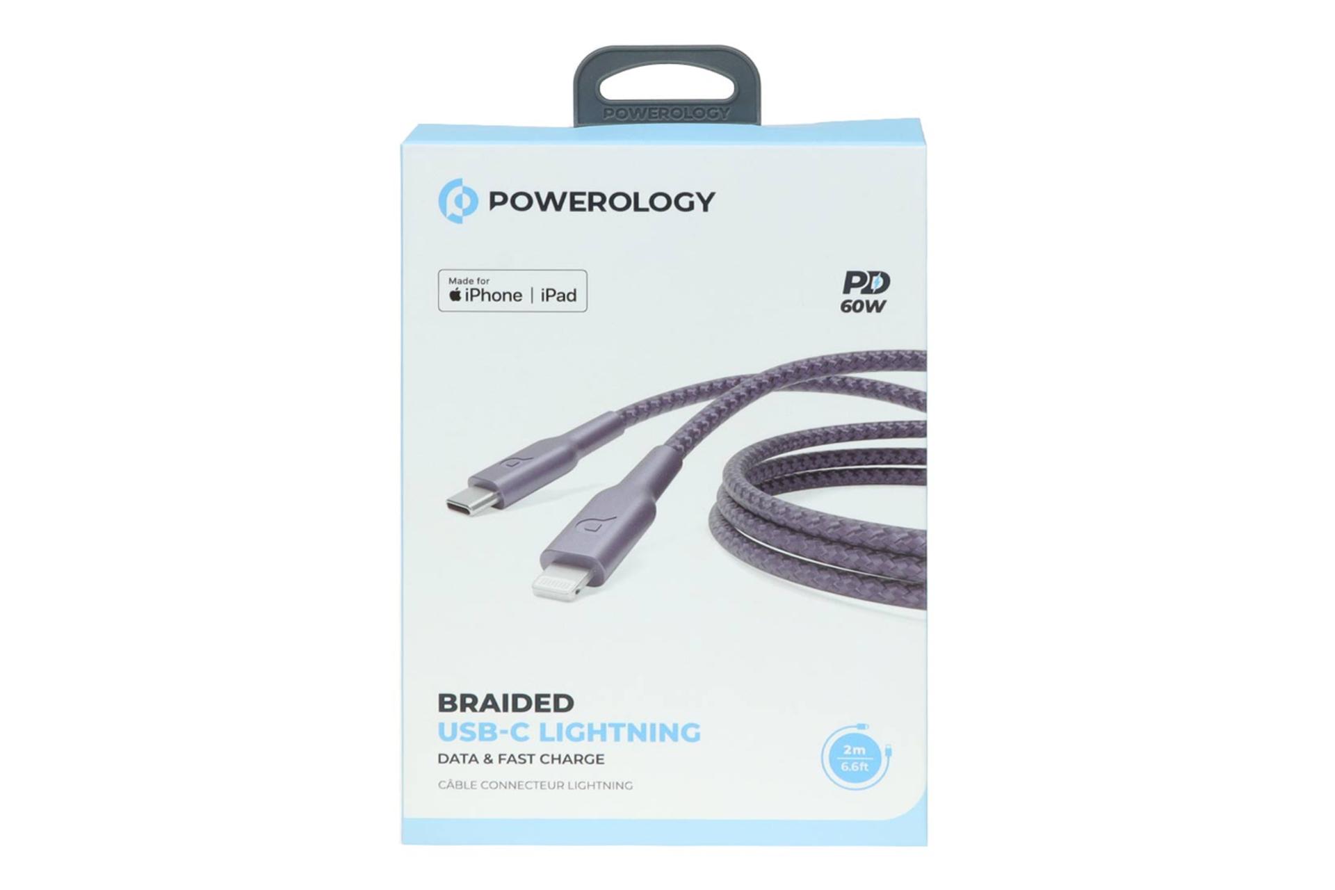 جعبه کابل شارژ USB پاورولوجی Type-C به Lightning مدل P23BRCL2PU با طول 2 متر