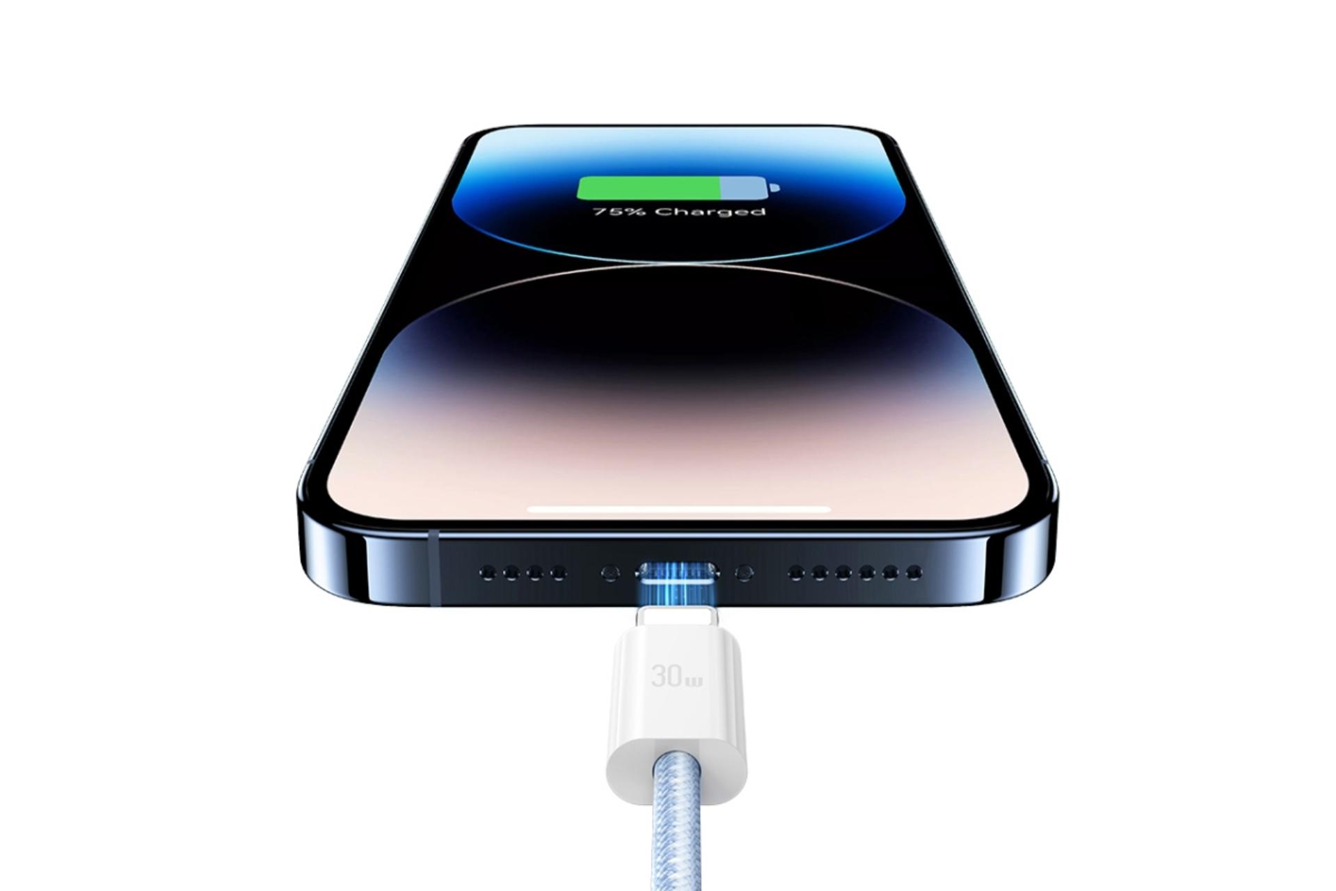 کانکتور و اتصال کابل شارژ USB یوسمز Type-C به Lightning مدل US-SJ657 با طول 1.2 متر