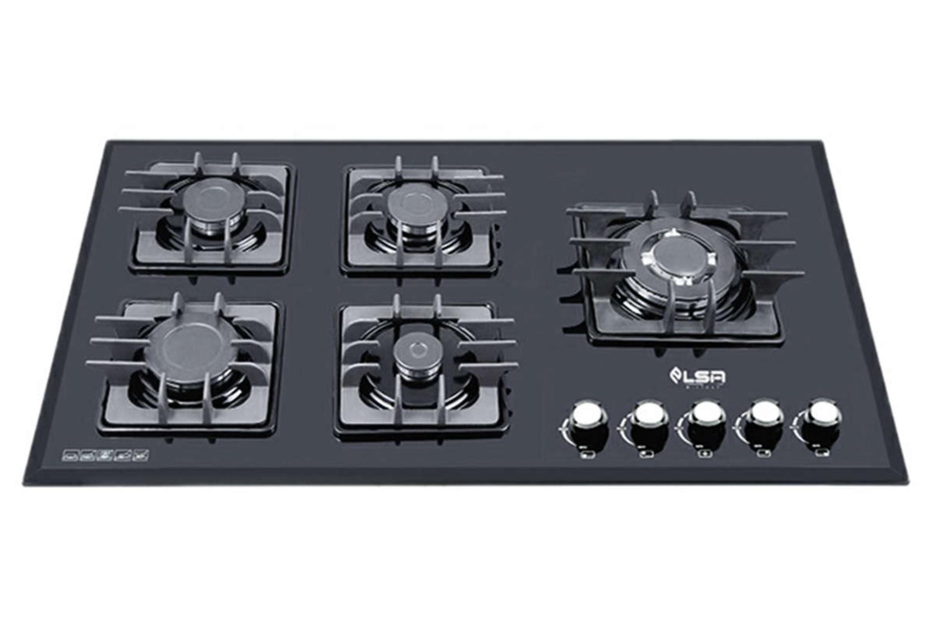 نمای جلوی اجاق گاز صفحه ای السا استیل G502 رنگ مشکی