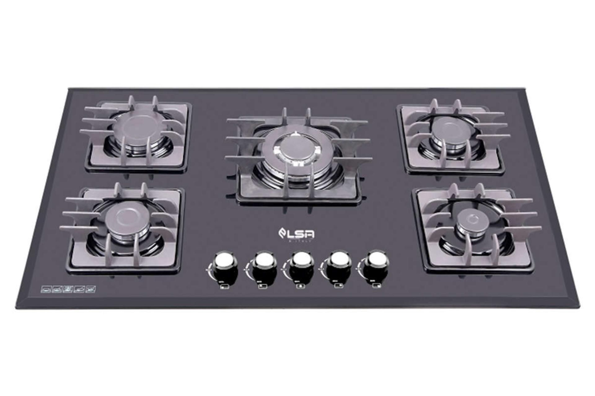 نمای جلوی اجاق گاز صفحه ای السا استیل G501 رنگ مشکی