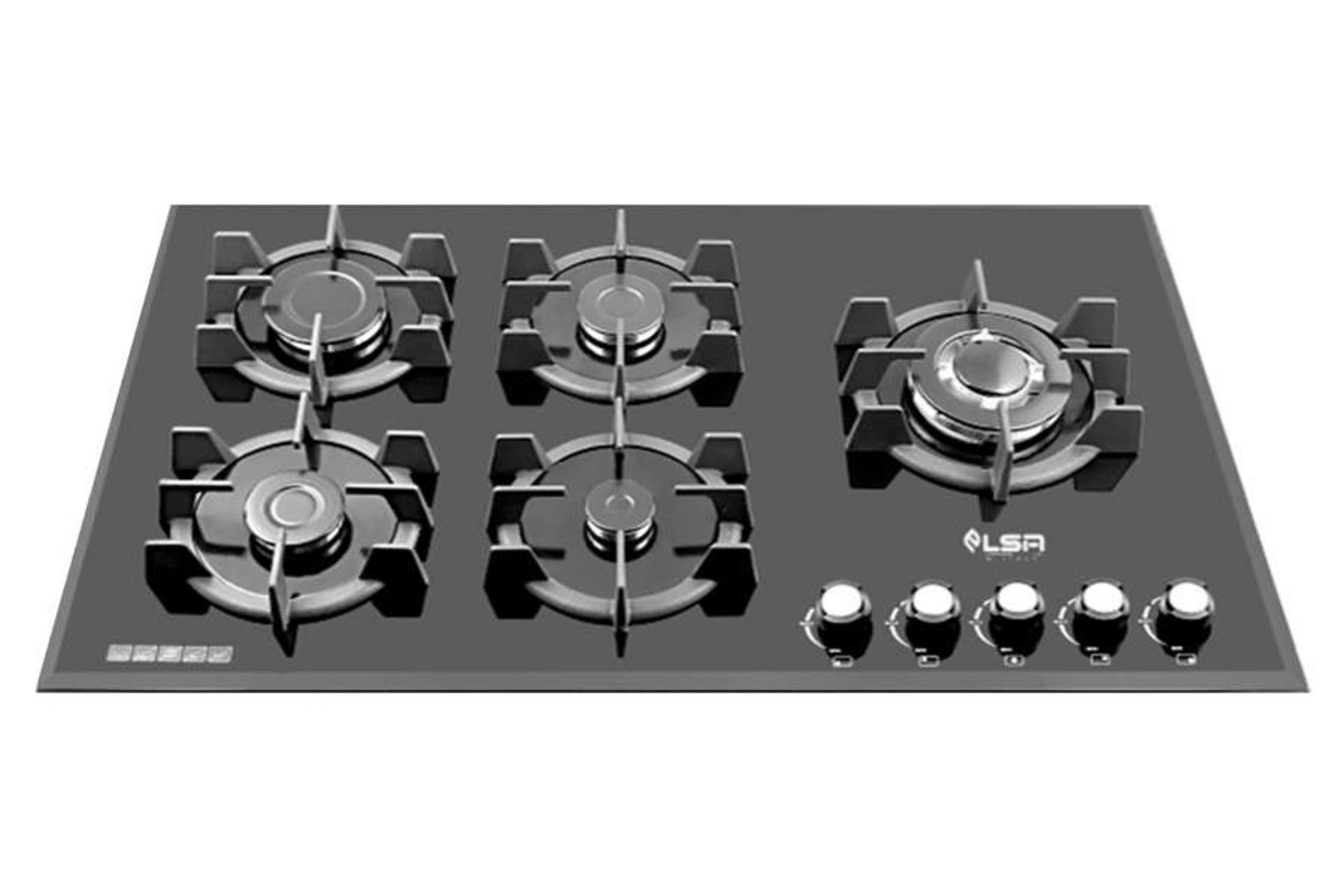 نمای جلوی اجاق گاز صفحه ای السا استیل G523 رنگ مشکی