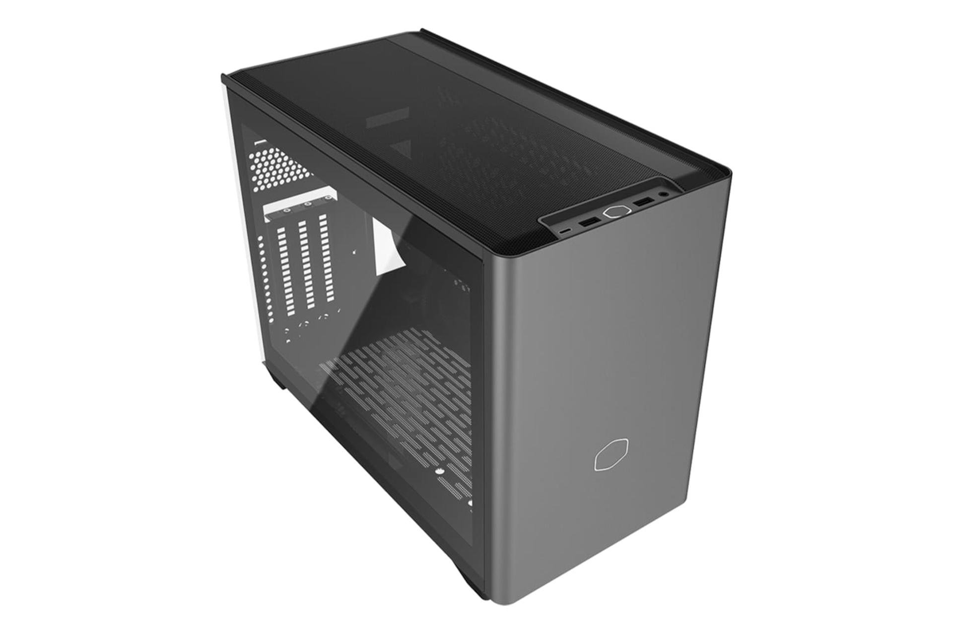 نمای پنل بالای کیس کامپیوتر کولر مستر NR200P MAX V2 با نمایش دکمه و درگاه ها