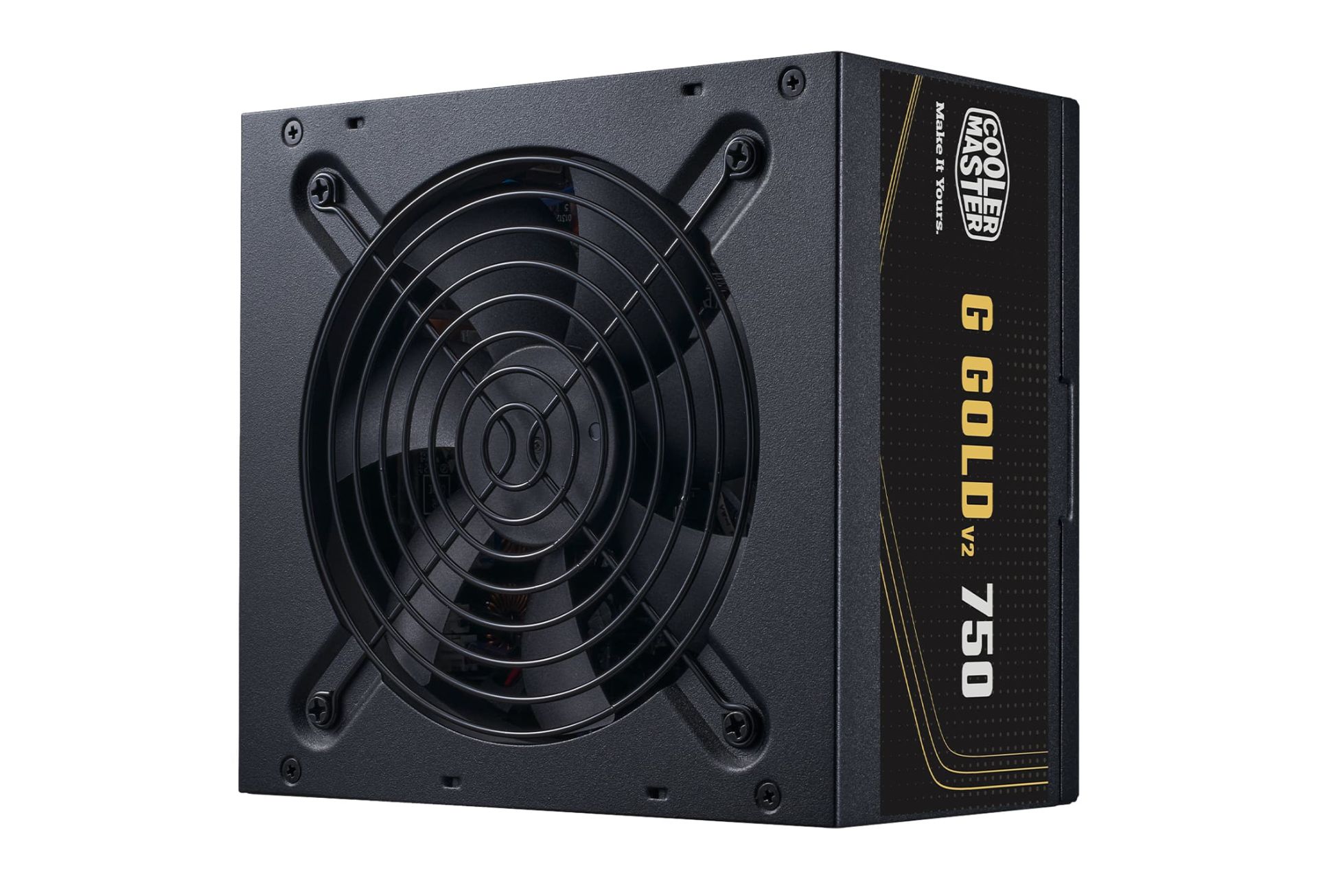 نمای نیمرخ پاور کامپیوتر کولر مستر G Gold 750 V2 با توان 750 وات با نمایش فن و پنل کناری