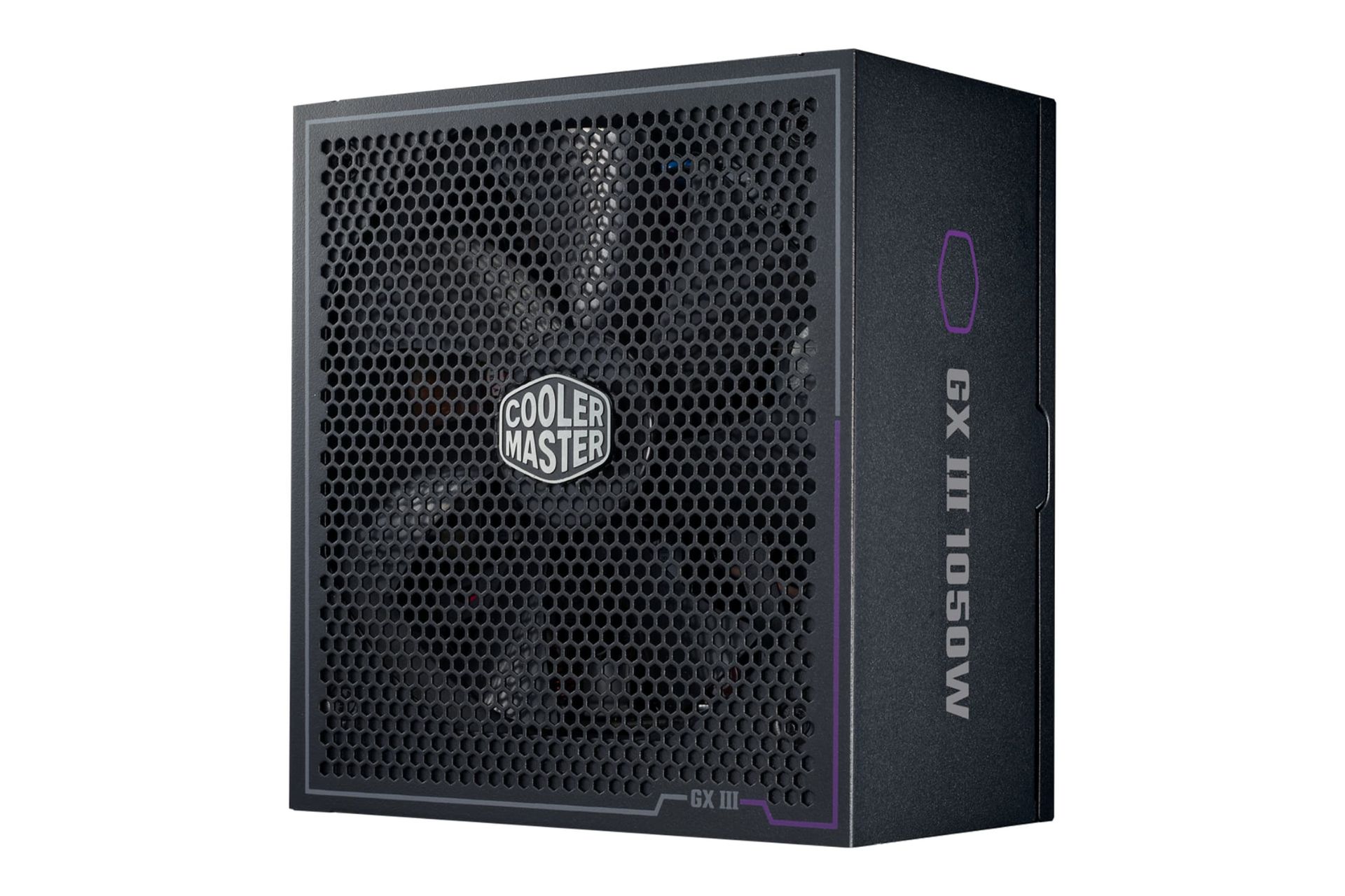 نمای نیمرخ پاور کامپیوتر کولر مستر GX III GOLD 1050 با توان 1050 وات با نمایش فن، لوگو و پنل کناری