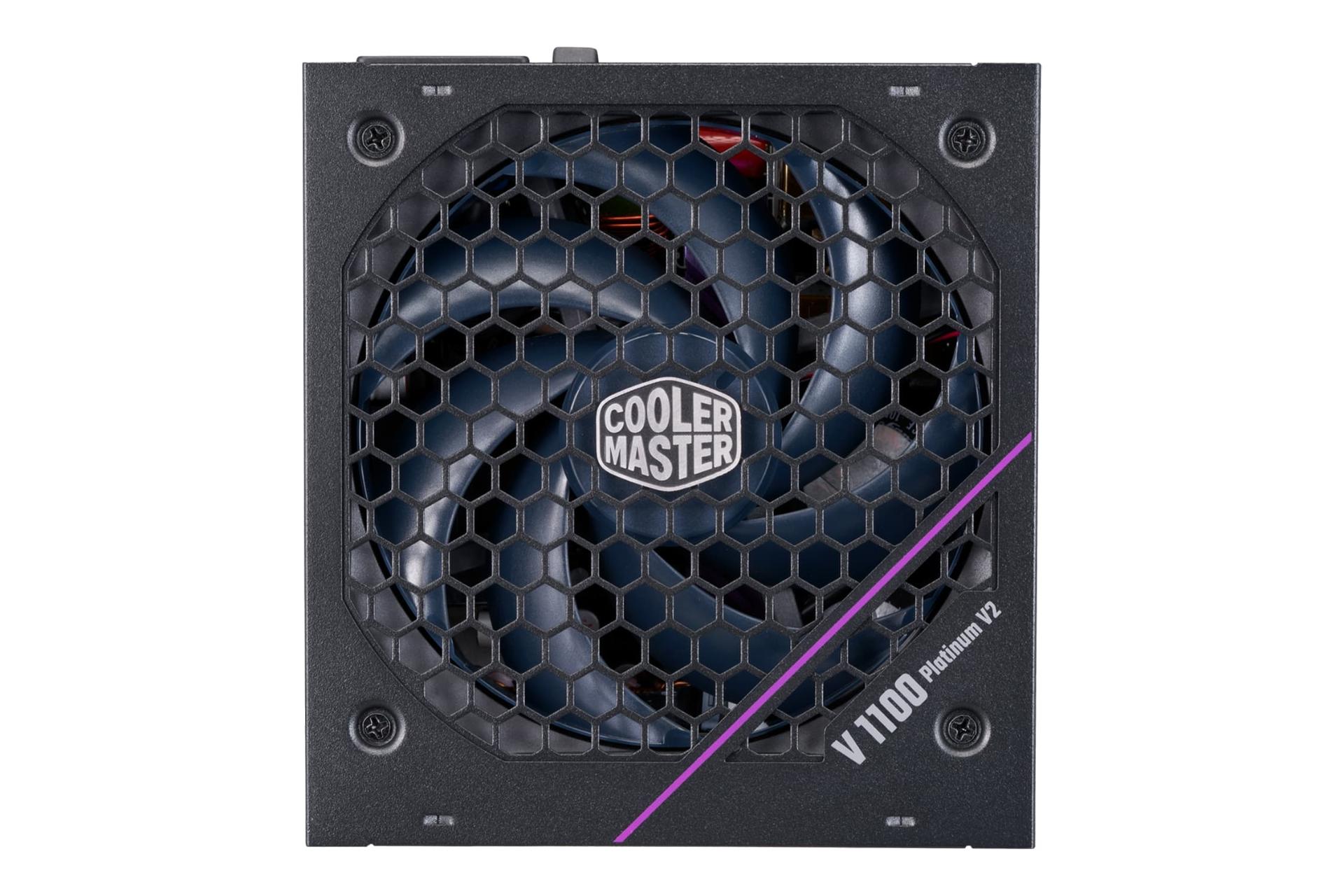 نمای پنل بالای پاور کامپیوتر کولر مستر V Platinum 1100 V2 با توان 1100 وات با نمایش فن و لوگو