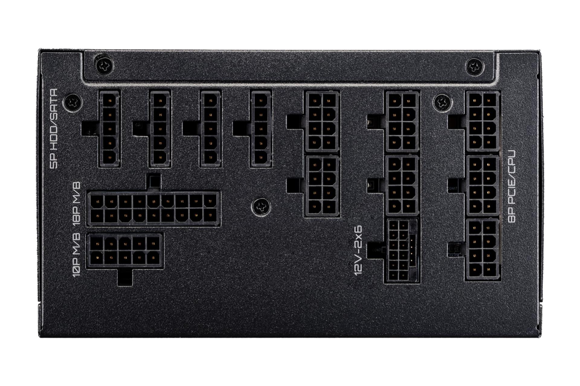 نمای پنل پشت پاور کامپیوتر کولر مستر V Platinum 1100 V2 با توان 1100 وات با نمایش اتصالات پاور