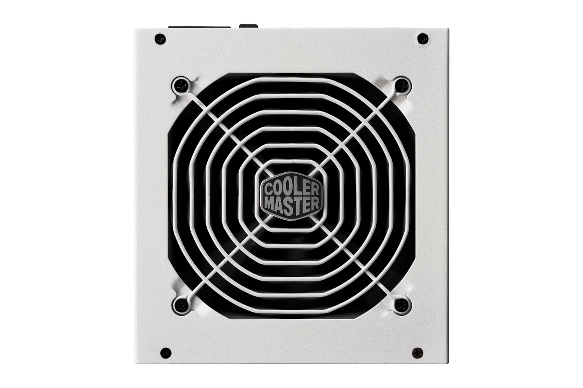 نمای پنل بالای پاور کامپیوتر کولر مستر MWE Gold 850 V2 ATX 3.0 White Edition با توان 850 وات با نمایش فن و لوگو