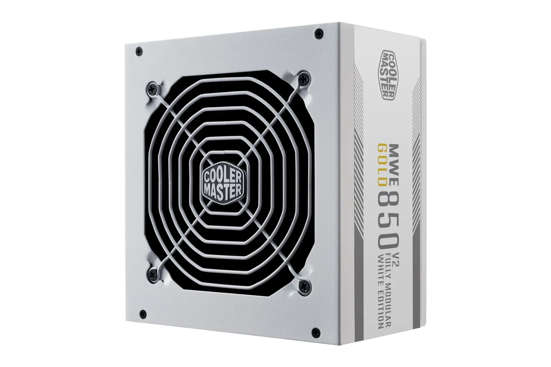 مرجع متخصصين ايران نماي نيمرخ پاور كامپيوتر كولر مستر MWE Gold 850 V2 ATX 3.0 White Edition با توان 850 وات با نمايش فن، لوگو و پنل كناري