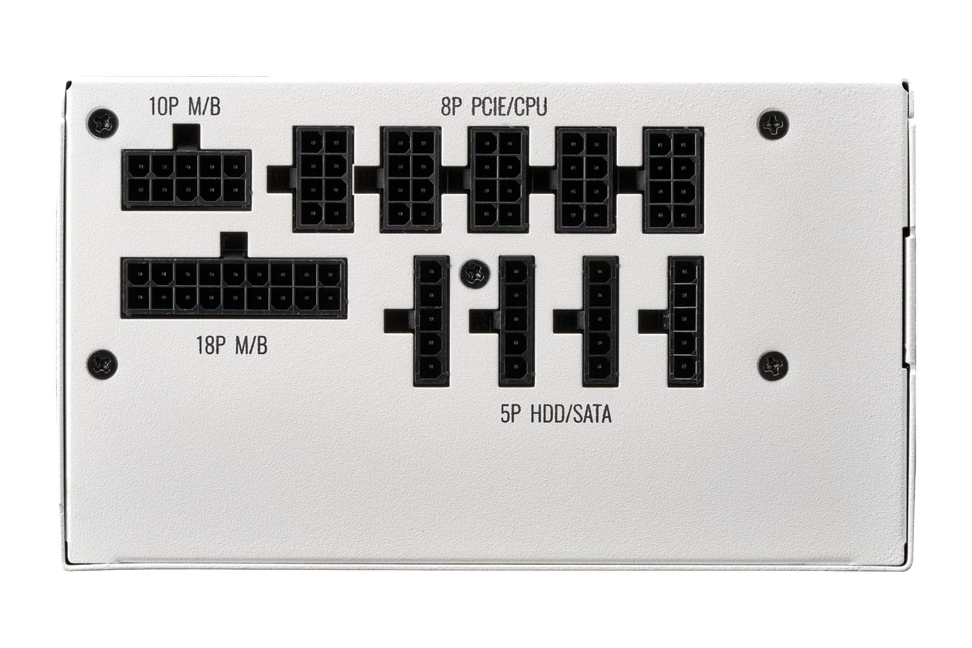 نمای پنل پشت پاور کامپیوتر کولر مستر MWE Gold 850 V2 ATX 3.0 White Edition با توان 850 وات با نمایش اتصالات پاور