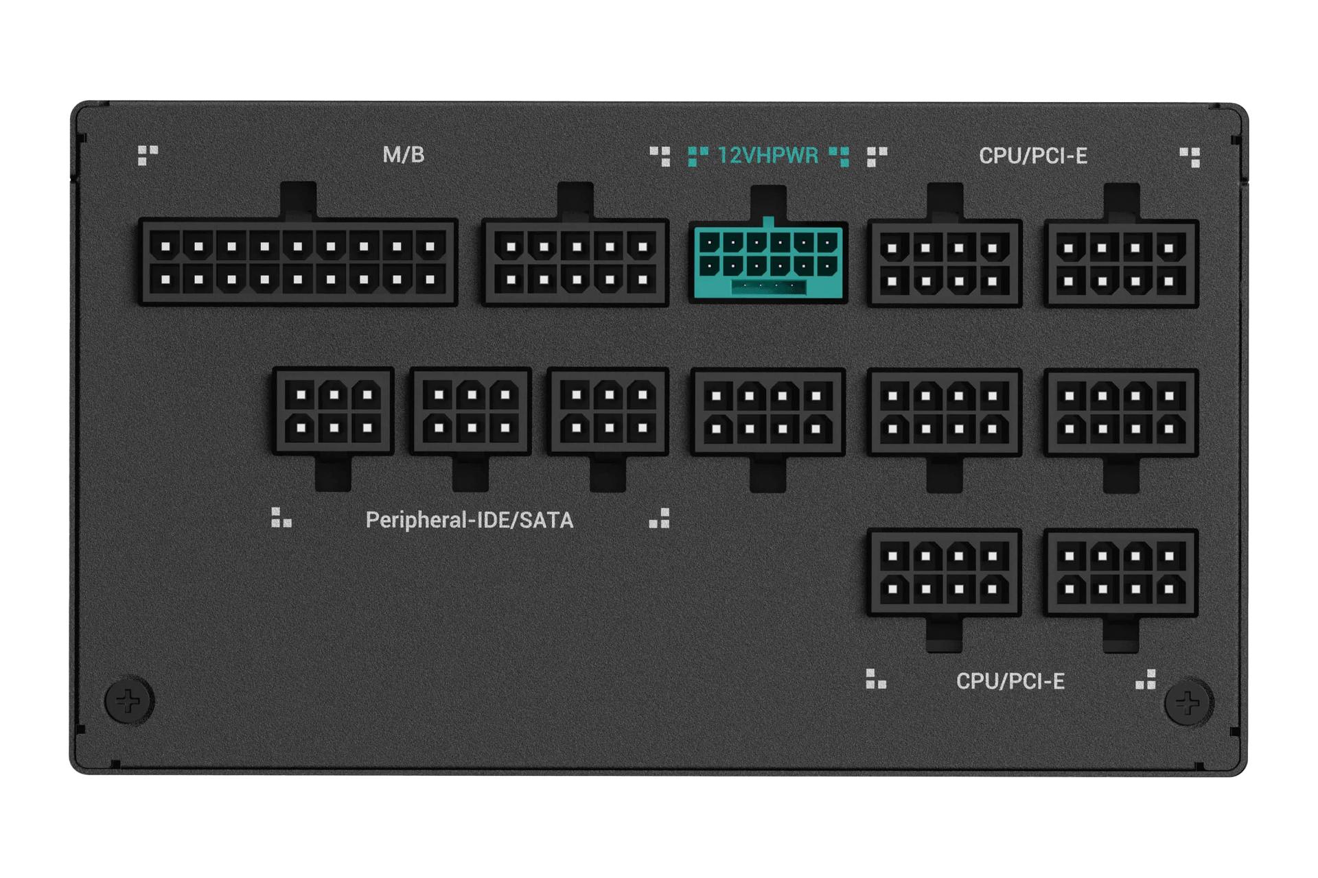 نمای پنل پشت پاور کامپیوتر دیپ کول PX1000P با توان 1000 وات با نمایش اتصالات پاور