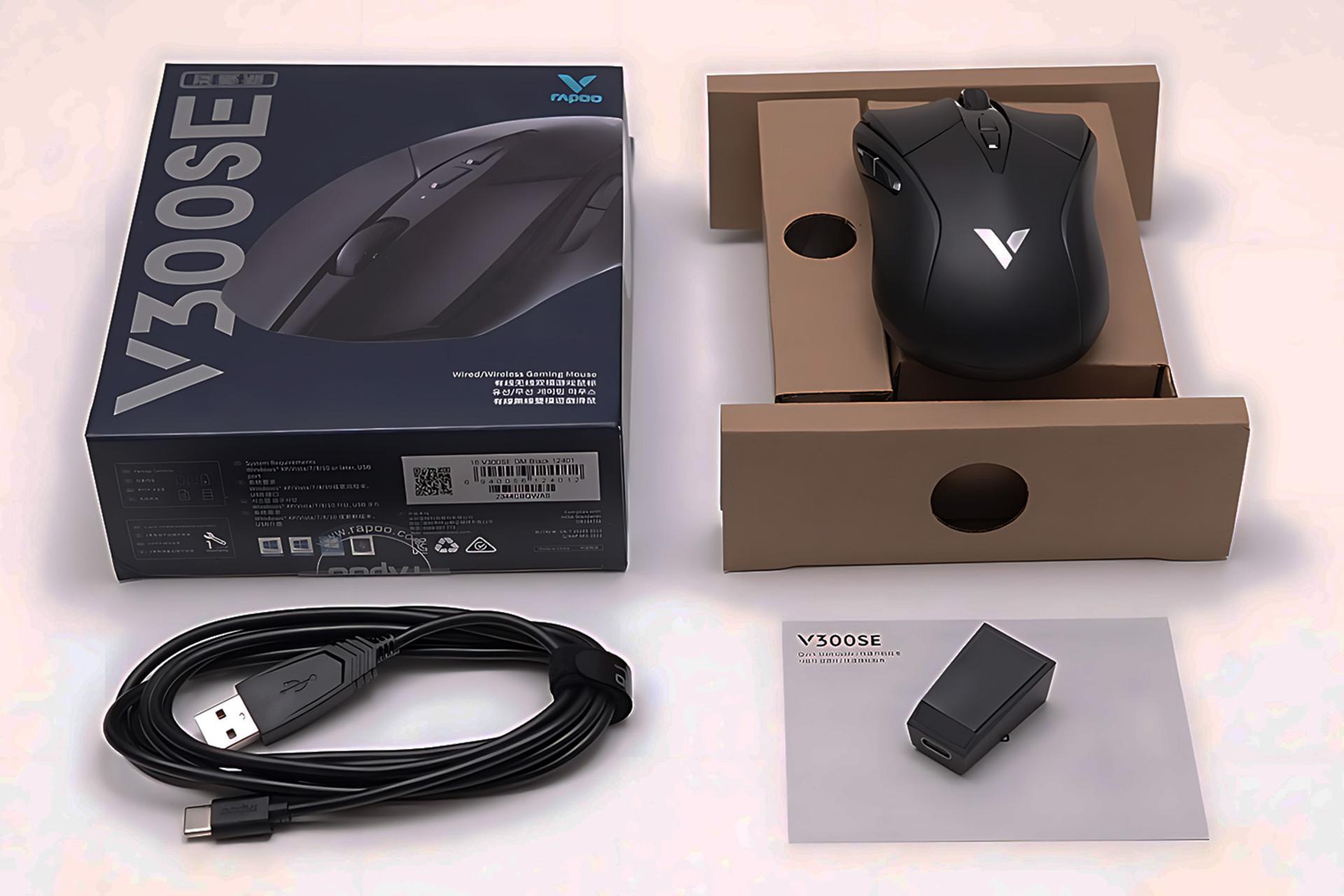 ماوس رپو Rapoo V300SE با جعبه و اقلام همراه