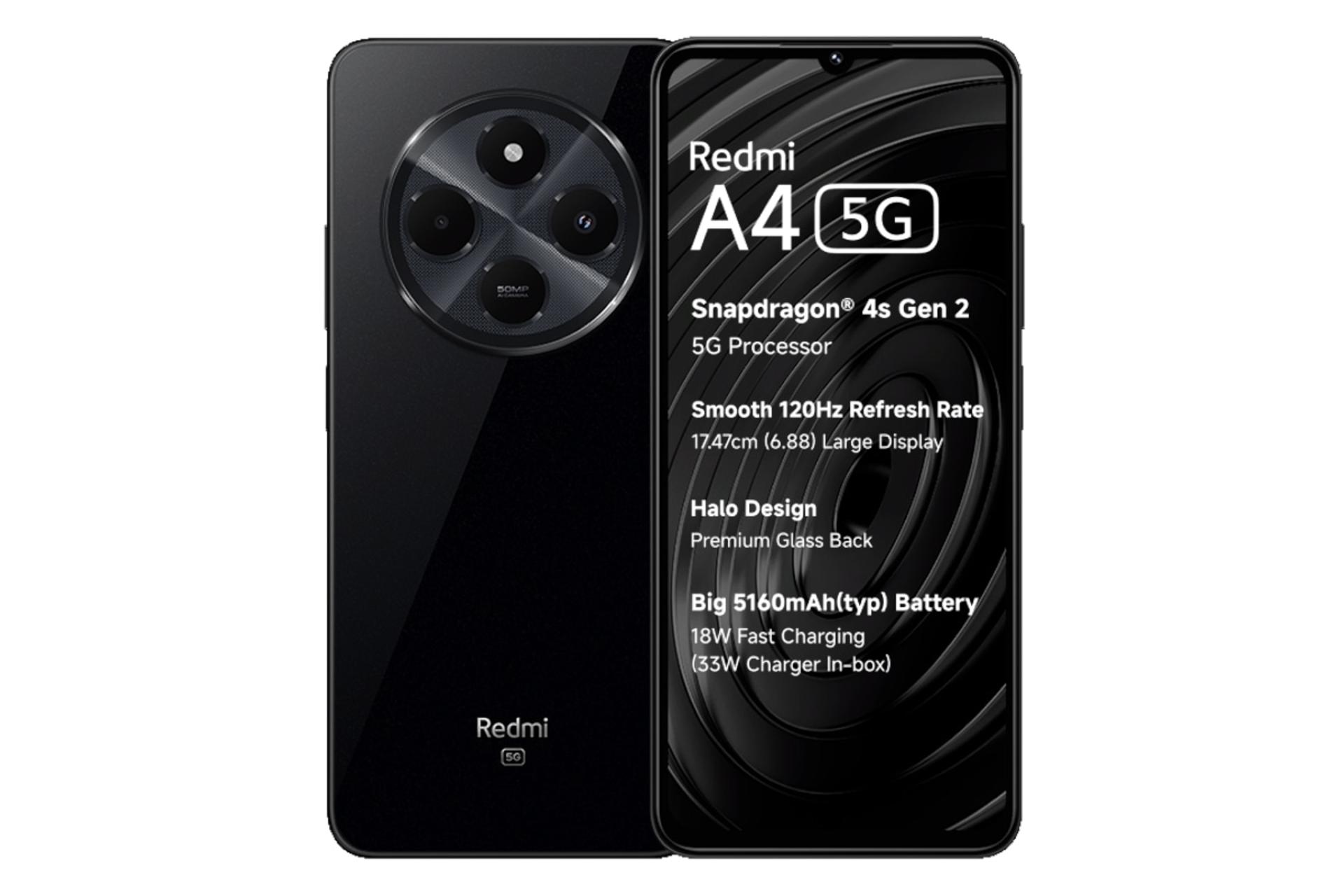 پنل جلو و پشت گوشی موبایل ردمی A4 شیائومی مشکی / Xiaomi Redmi A4