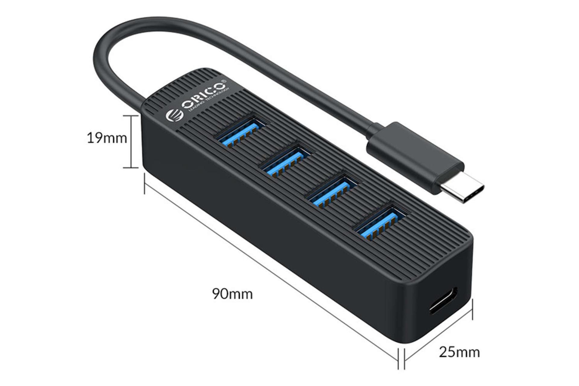 ابعاد و اندازه هاب USB-C اوریکو 4 پورت مدل TWC3-4A