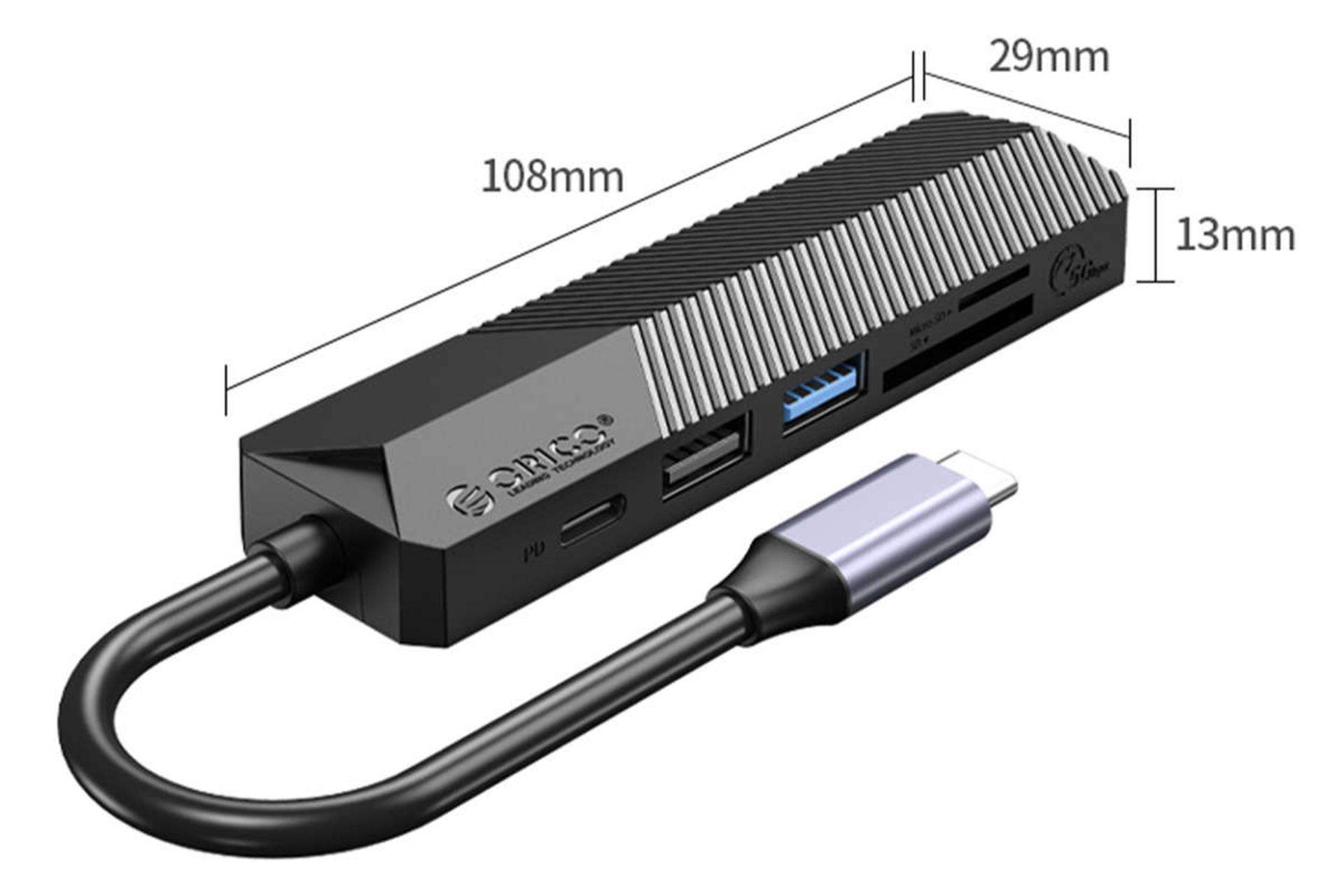 مرجع متخصصين ايران ابعاد و اندازه هاب USB-C اوريكو 6 پورت مدل MDK-4P