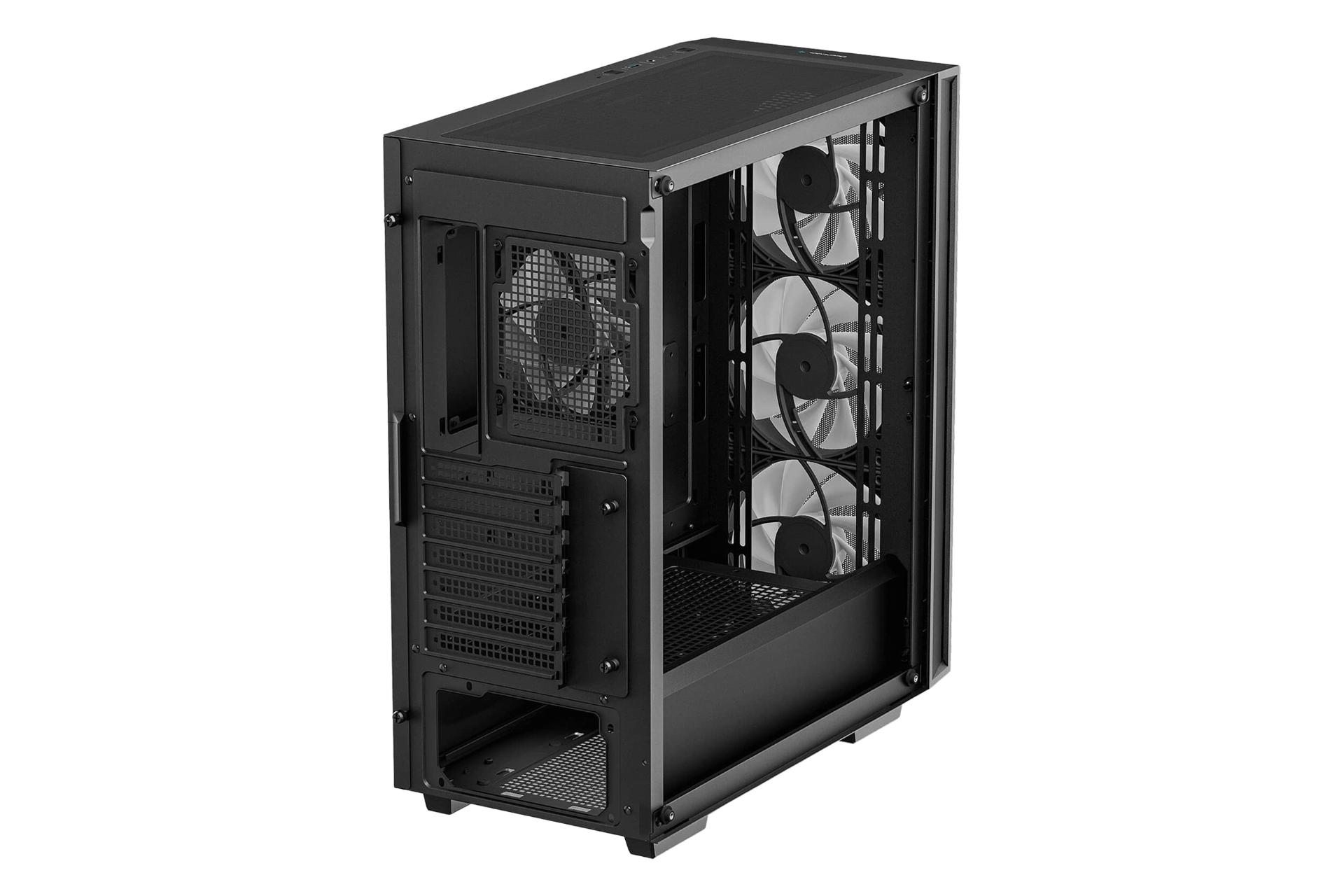 نمای نیمرخ پنل پشت کیس کامپیوتر دیپ کول Matrexx 55 Mesh V4 C با نمایش اسلات های توسعه و منافذ عبور هوا