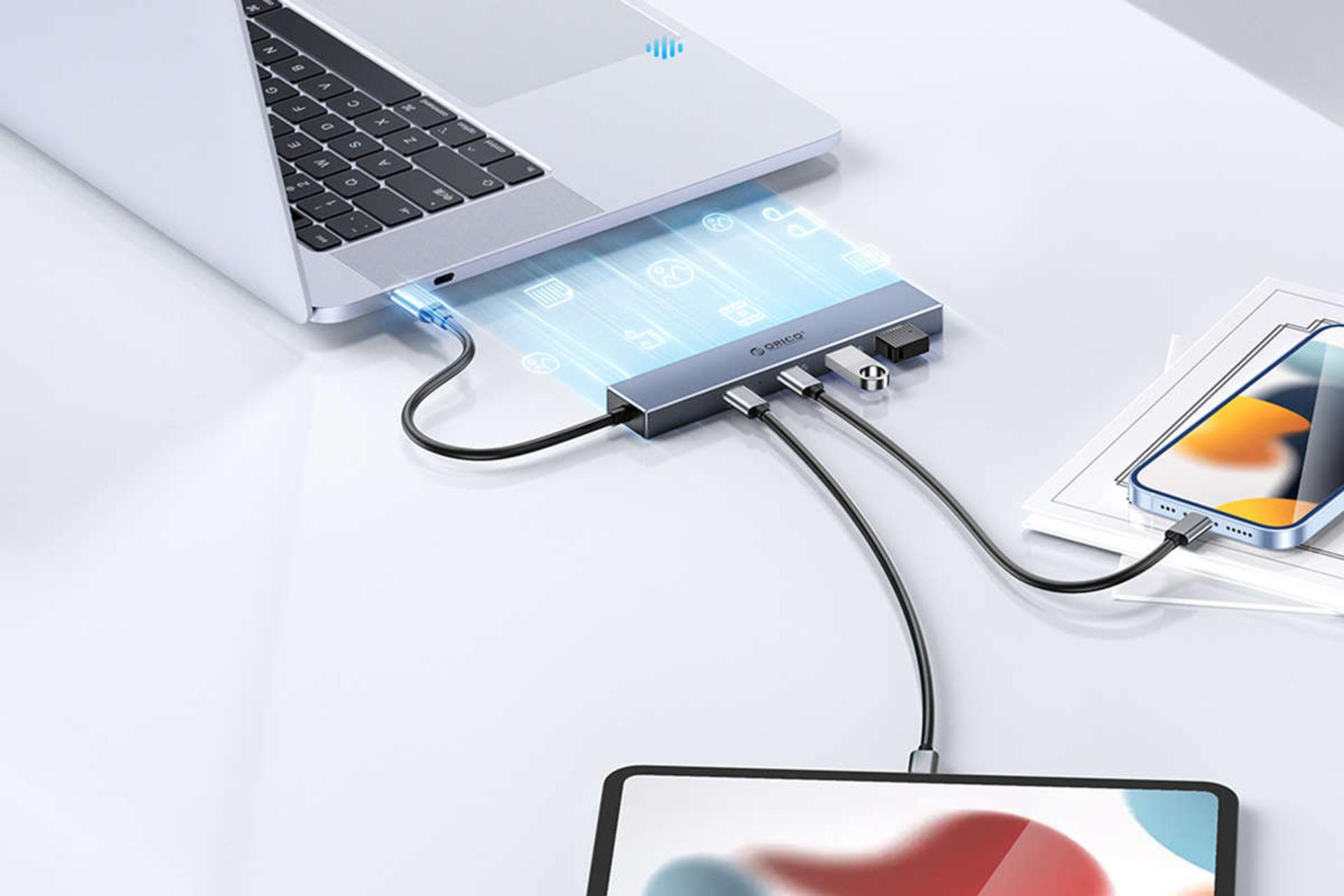 سرعت انتقال اطلاعات هاب USB-C اوریکو 4 پورت مدل DHY-2U2C