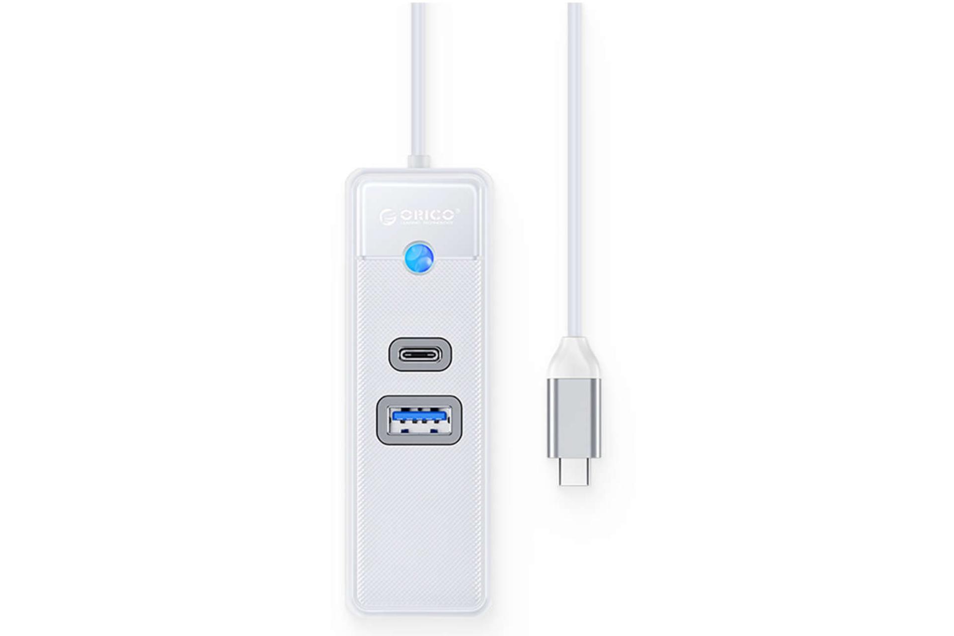 نمای بالای هاب USB-C اوریکو 3 پورت مدل PWCUR-C3 رنگ سفید