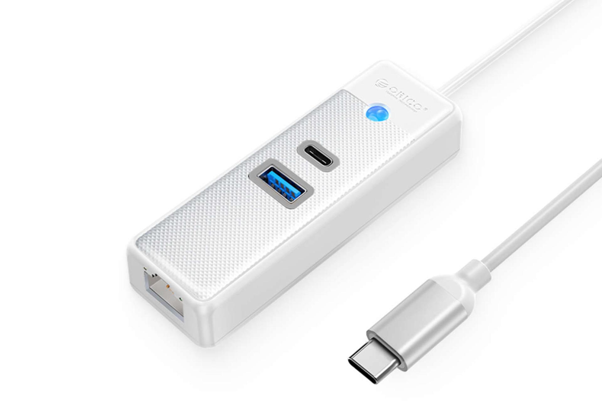 نمای سمت راست هاب USB-C اوریکو 3 پورت مدل PWCUR-C3 رنگ سفید