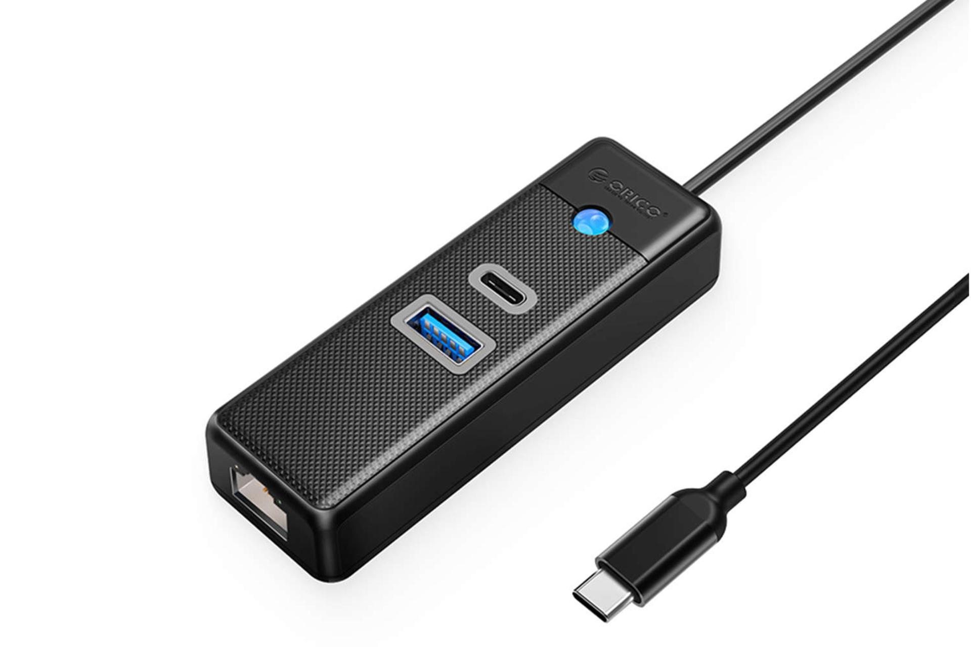 نمای سمت راست هاب USB-C اوریکو 3 پورت مدل PWCUR-C3 رنگ مشکی