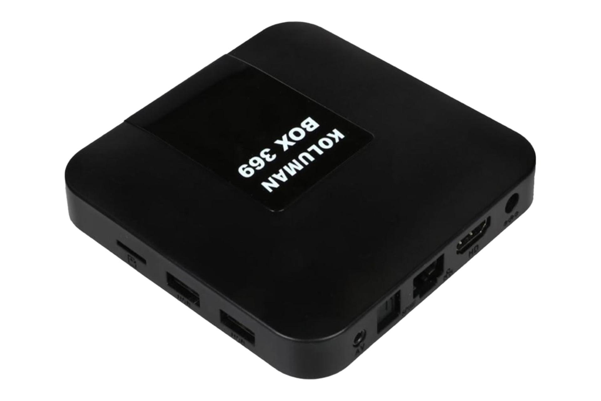 نمای نیمرخ بالای اندروید باکس کلومن BOX 369 با نمایش درگاه های لبه سمت راست و پشت