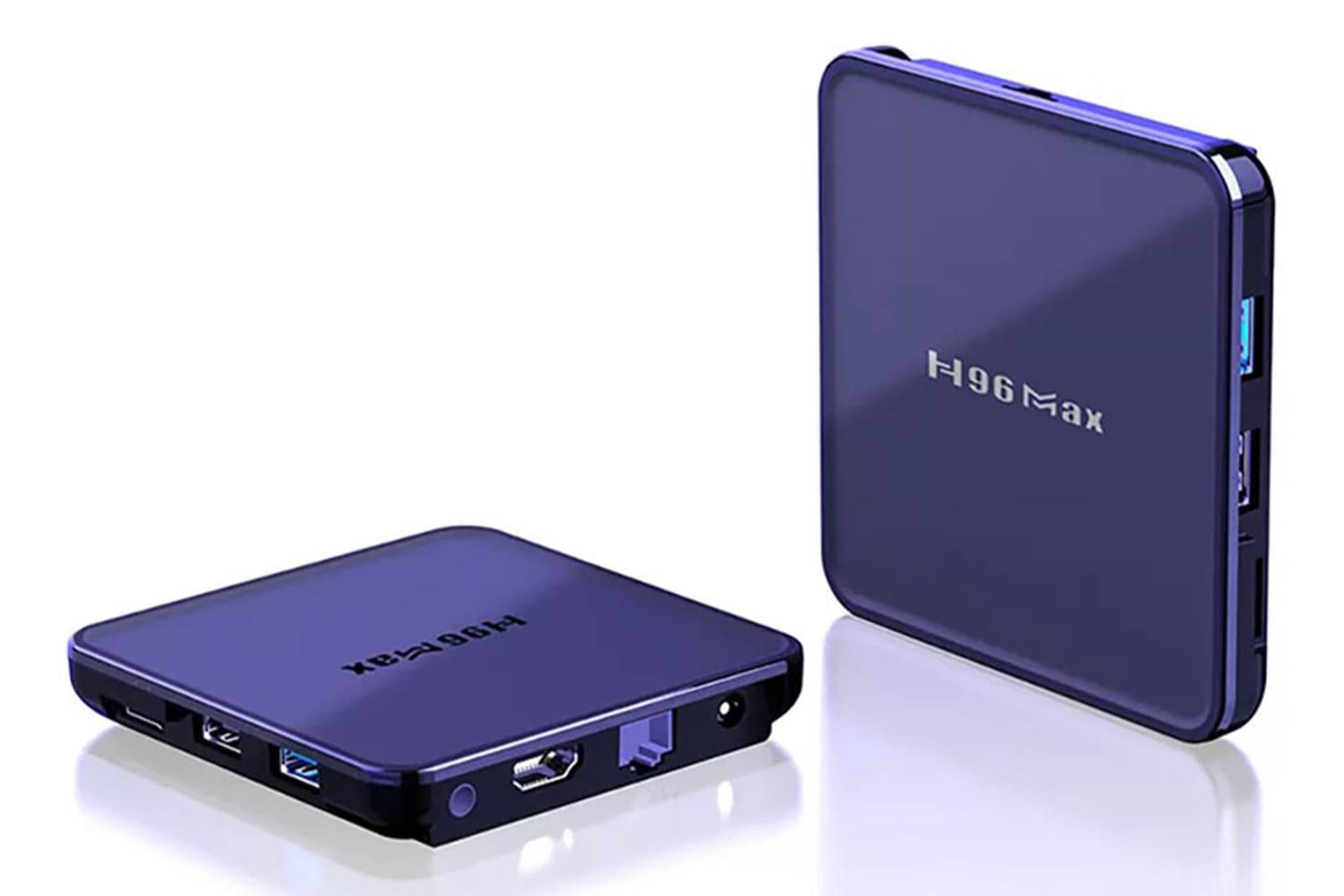 نمای نیمرخ اندروید باکس اچ 96 Max V12 با نمایش درگاه های لبه سمت راست و پشت