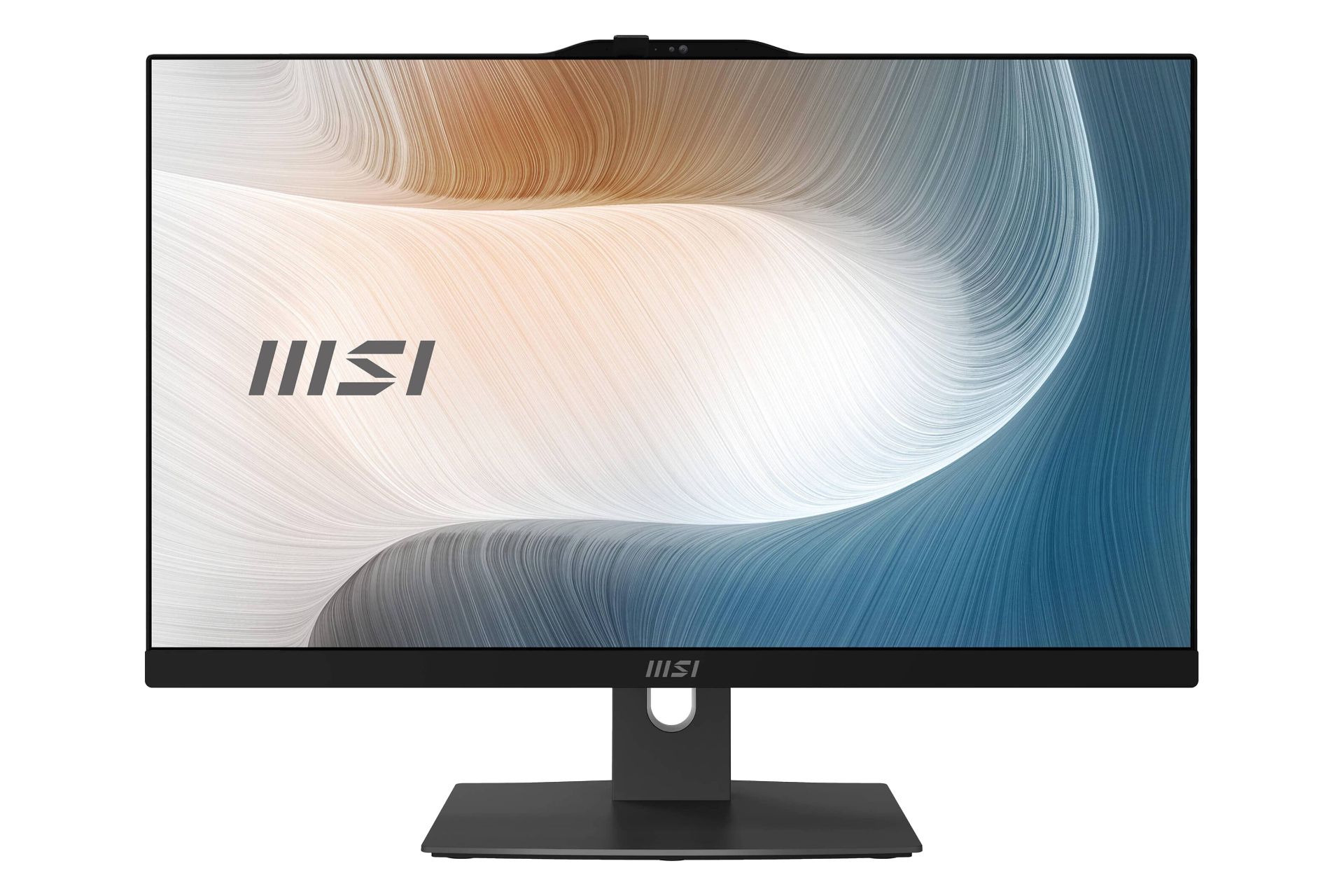 نمای رو به روی کامپیوتر همه کاره Modern AM272P 1M ام اس آی با نمایشگر روشن و نمایش وبکم رنگ مشکی