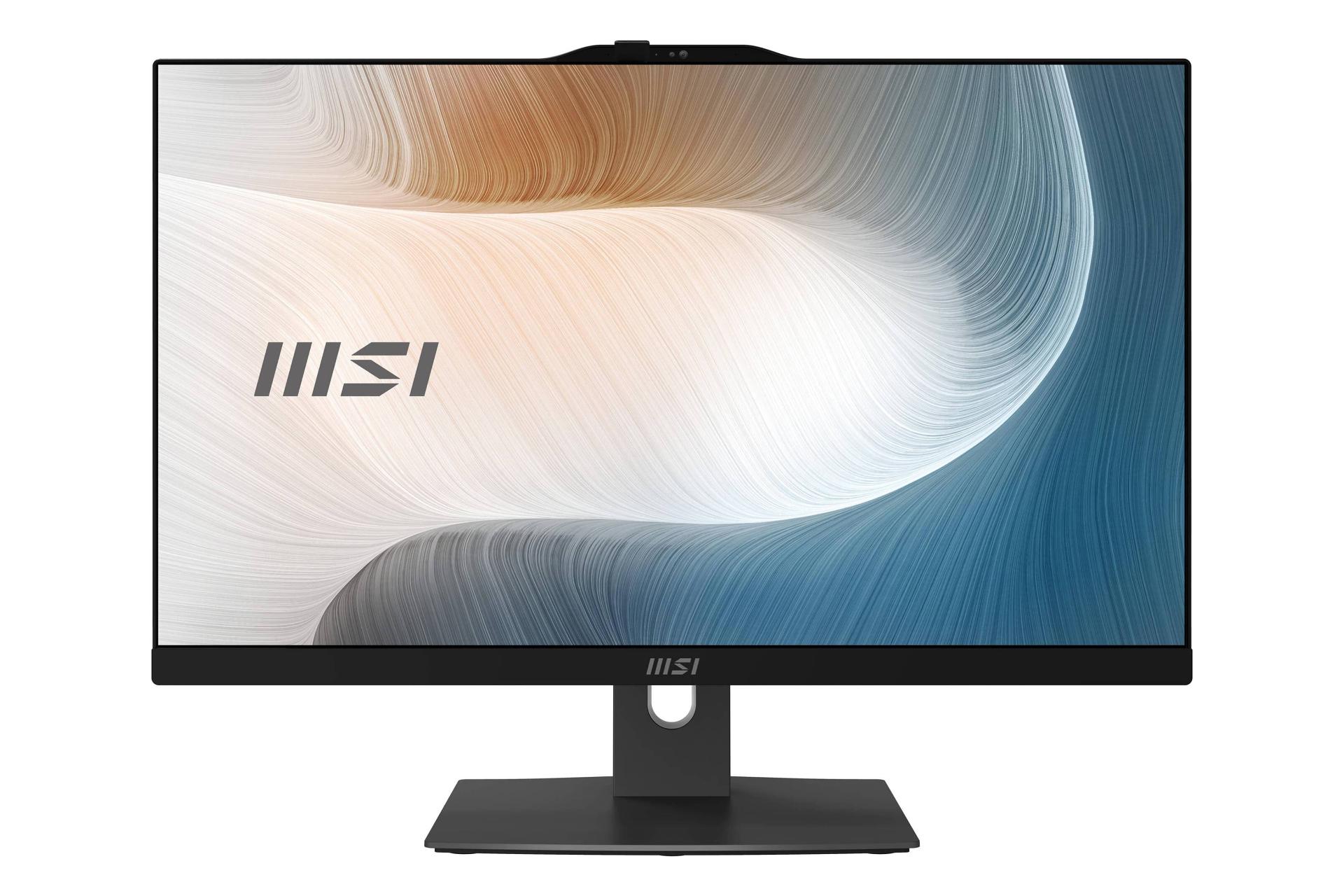 نمای رو به روی کامپیوتر همه کاره Modern AM242P 1M ام اس آی با نمایشگر روشن و نمایش وبکم رنگ مشکی