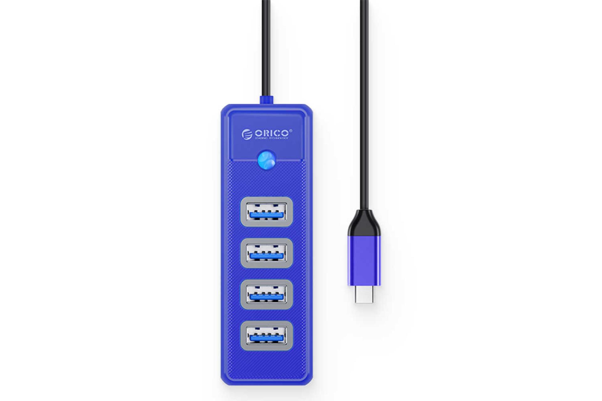 نمای بالای هاب USB-C اوریکو 4 پورت مدل PW4U-C3 رنگ آبی