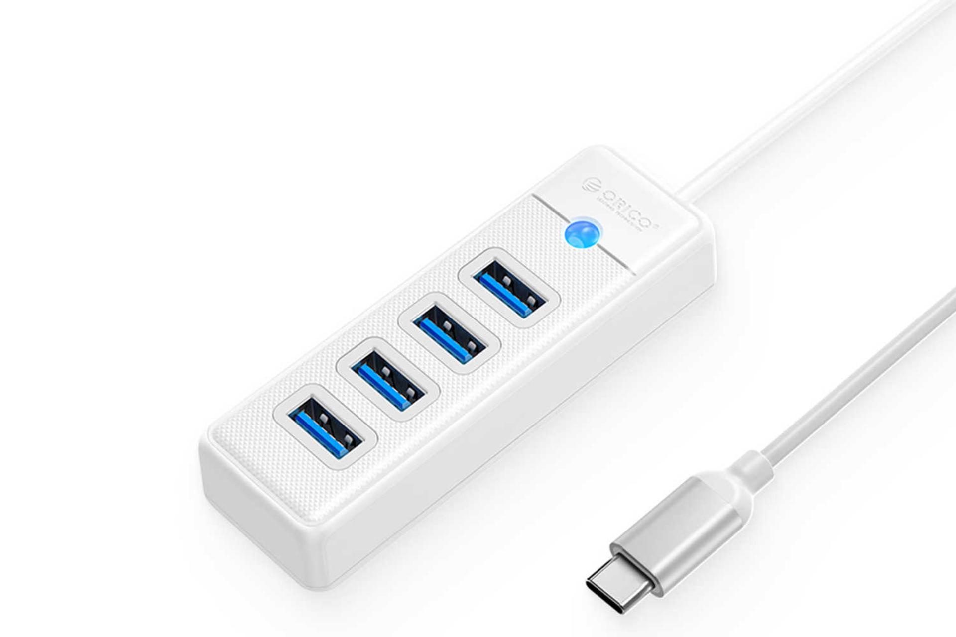 نمای سمت راست هاب USB-C اوریکو 4 پورت مدل PW4U-C3 رنگ سفید