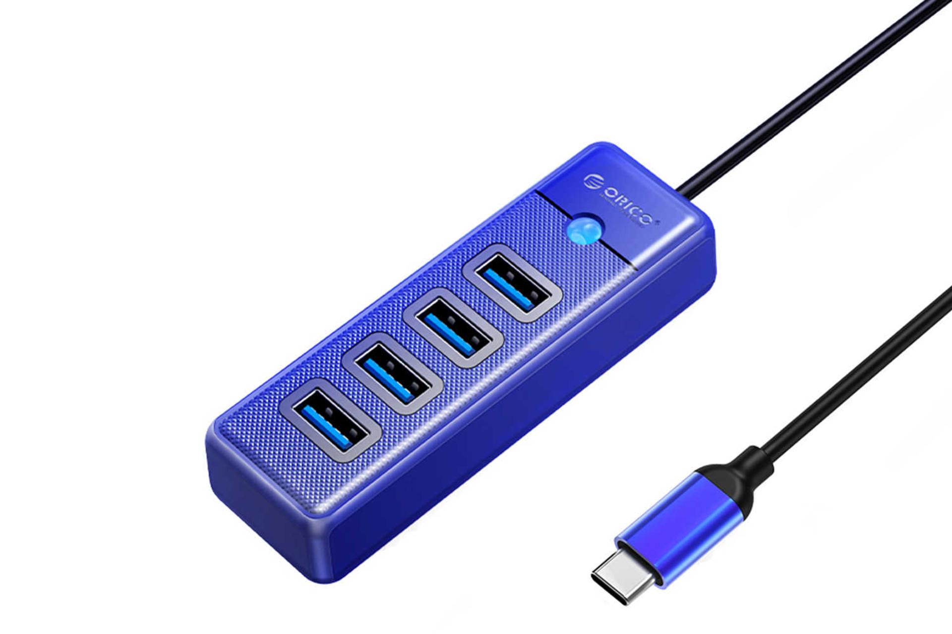 نمای سمت راست هاب USB-C اوریکو 4 پورت مدل PW4U-C3 رنگ آبی