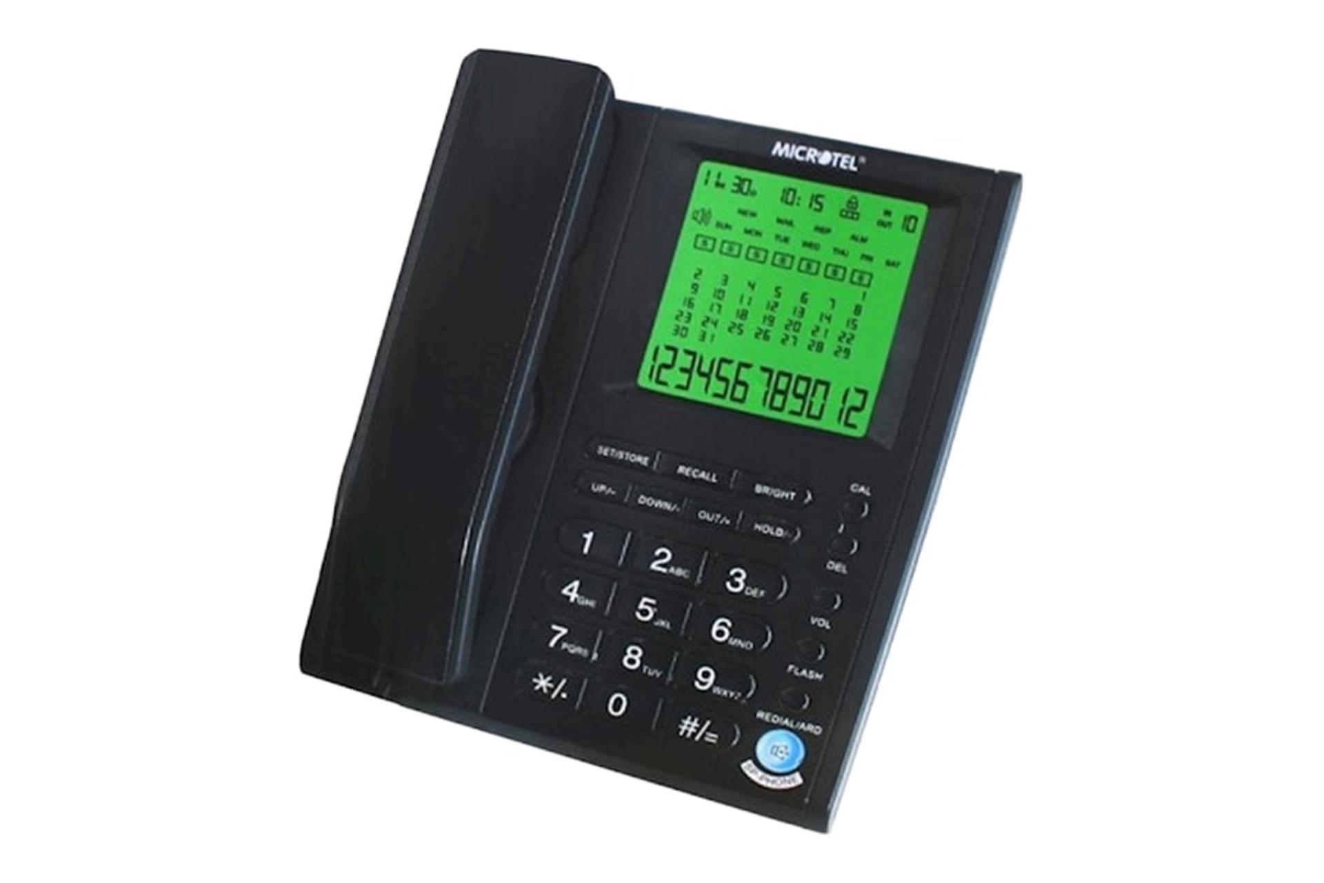 نمای تلفن میکروتل MCT-333 با نمایشگر روشن و نمایش صفحه کلید رنگ مشکی