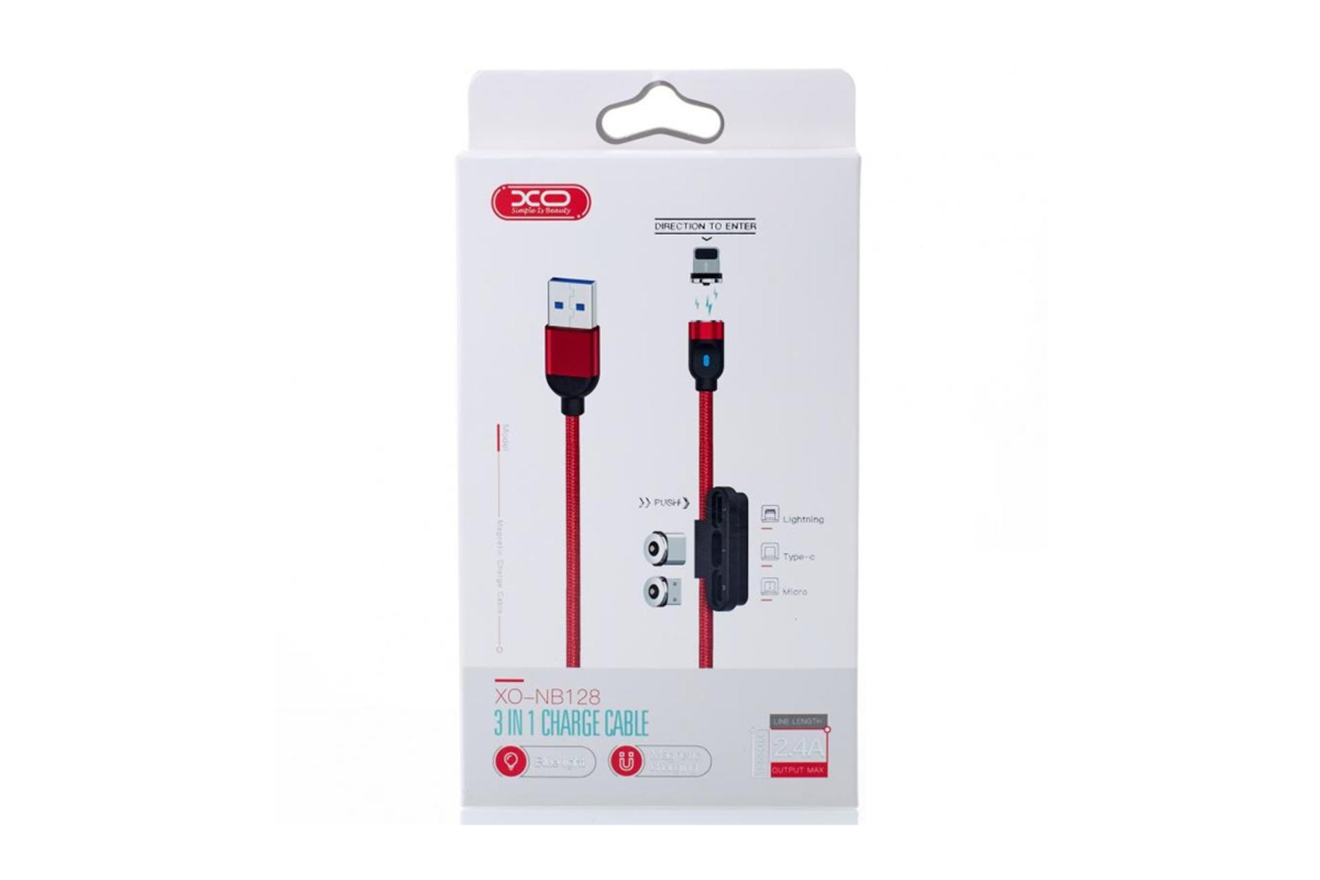 کابل شارژ USB ایکس او Type-A به Type-C+Micro-USB+Lightning مدل NB128 3in1 با طول 1 متر